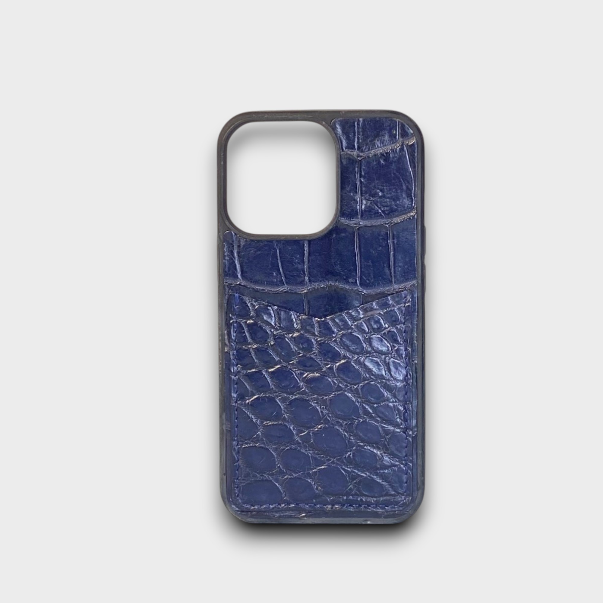 LS0889 - Ốp da thủ công viền đen ví Mini - Cá sấu - CS2 Xanh navy - 13 Pro