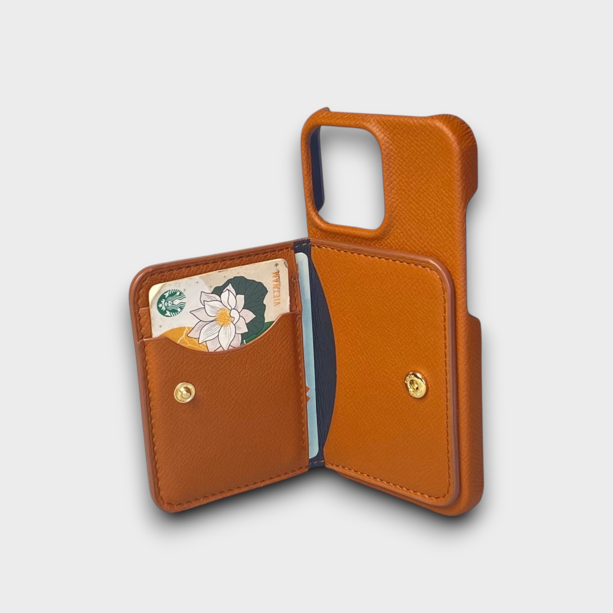 LS0897 - Ốp da thủ công viền full da ví Mini - Epsom - E16 Nâu bò - 13 Pro