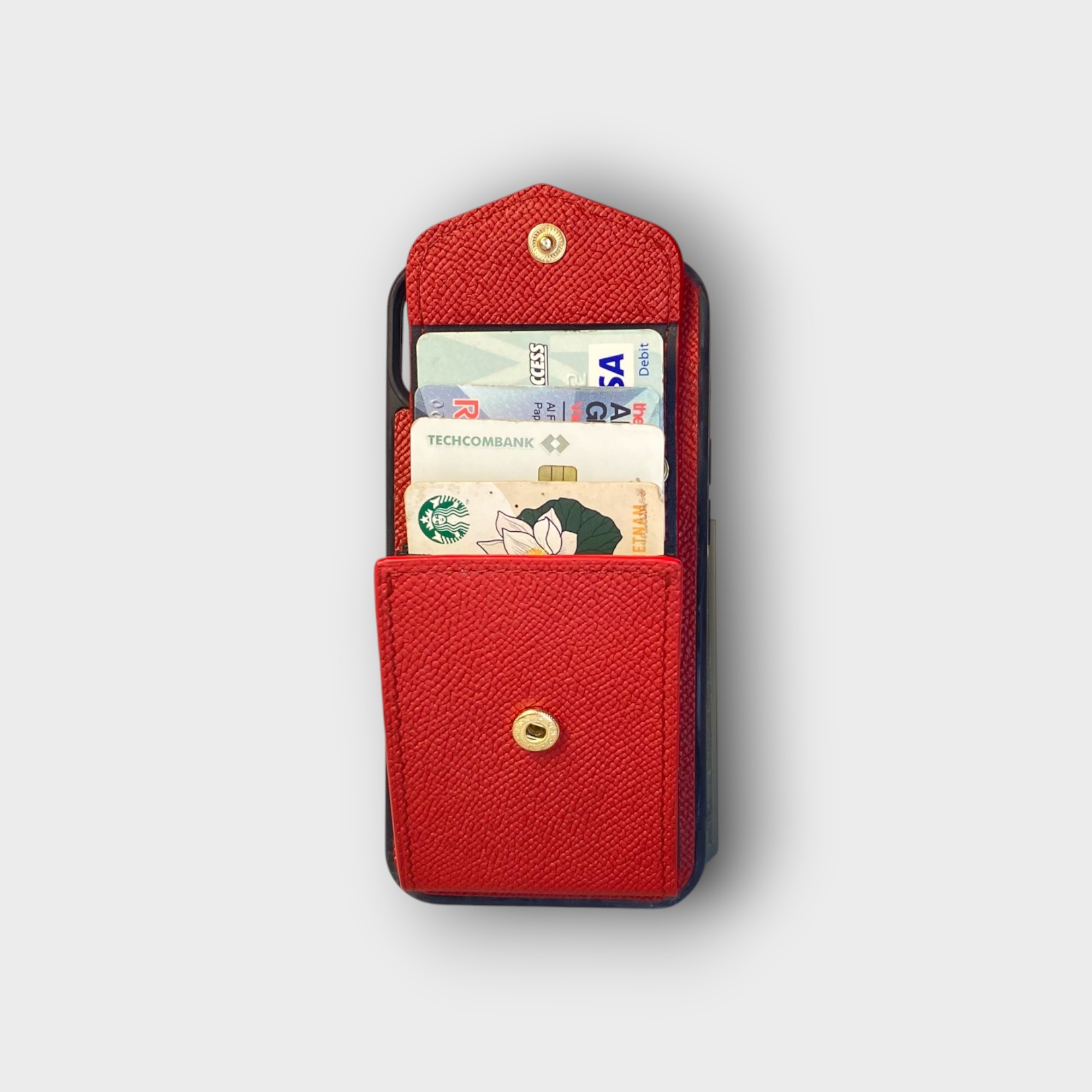 LS0910 - Ốp da thủ công viền đen ví Lisa kèm dây đeo - Epsom - E9 Đỏ đô - 13