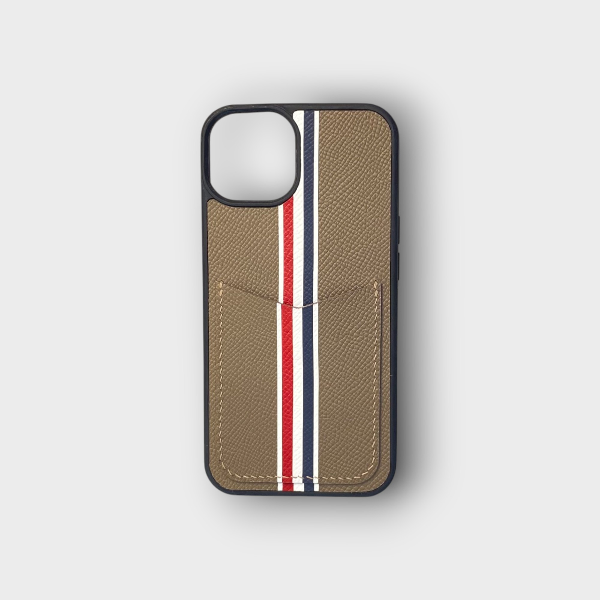 LS0916 - Ốp da thủ công viền đen Thom Browne khe thẻ dọc - Epsom - E15 Nâu tây - 13
