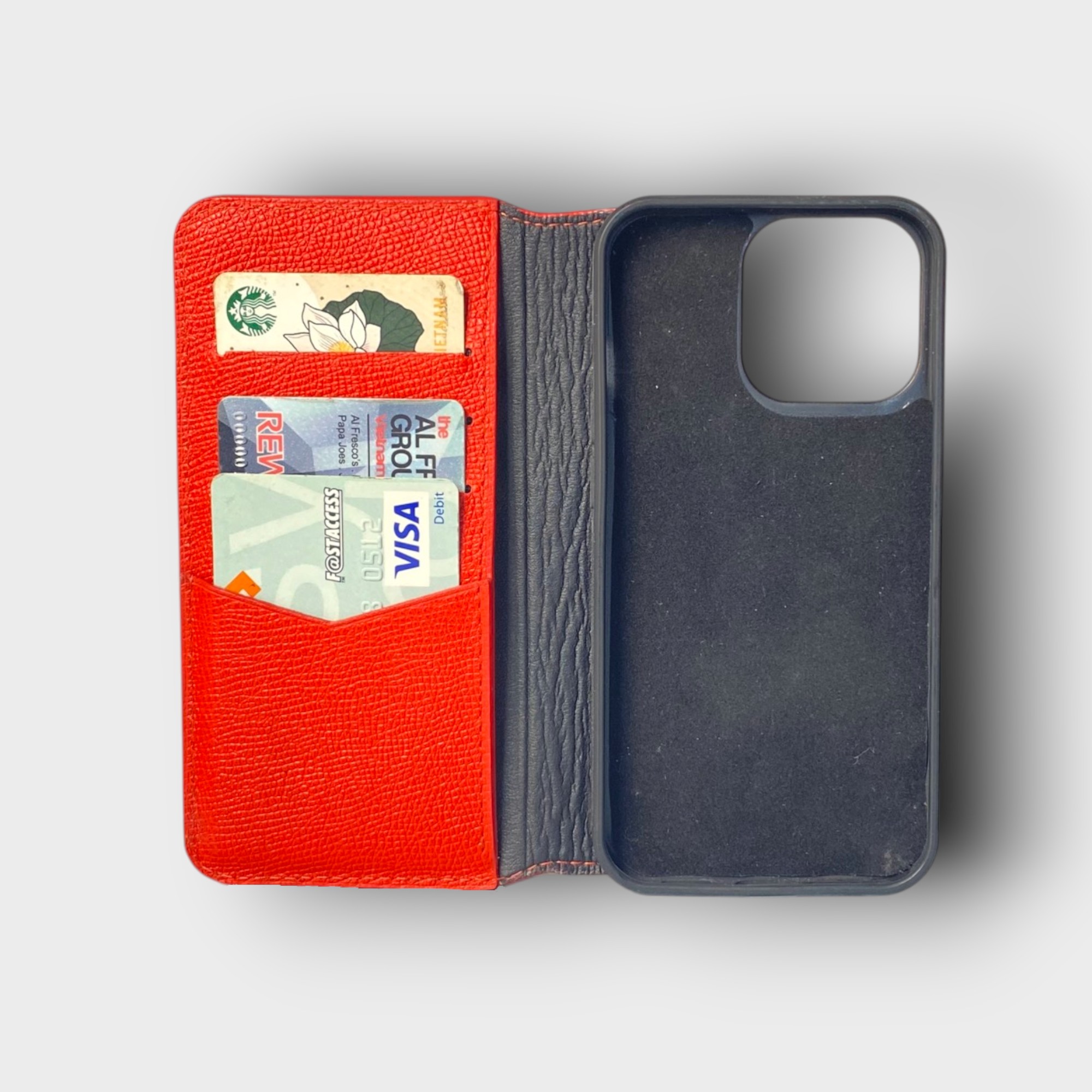 LS0927 - Bao da thủ công viền đen Flip - Epsom - E10 Đỏ tươi - 13 Pro