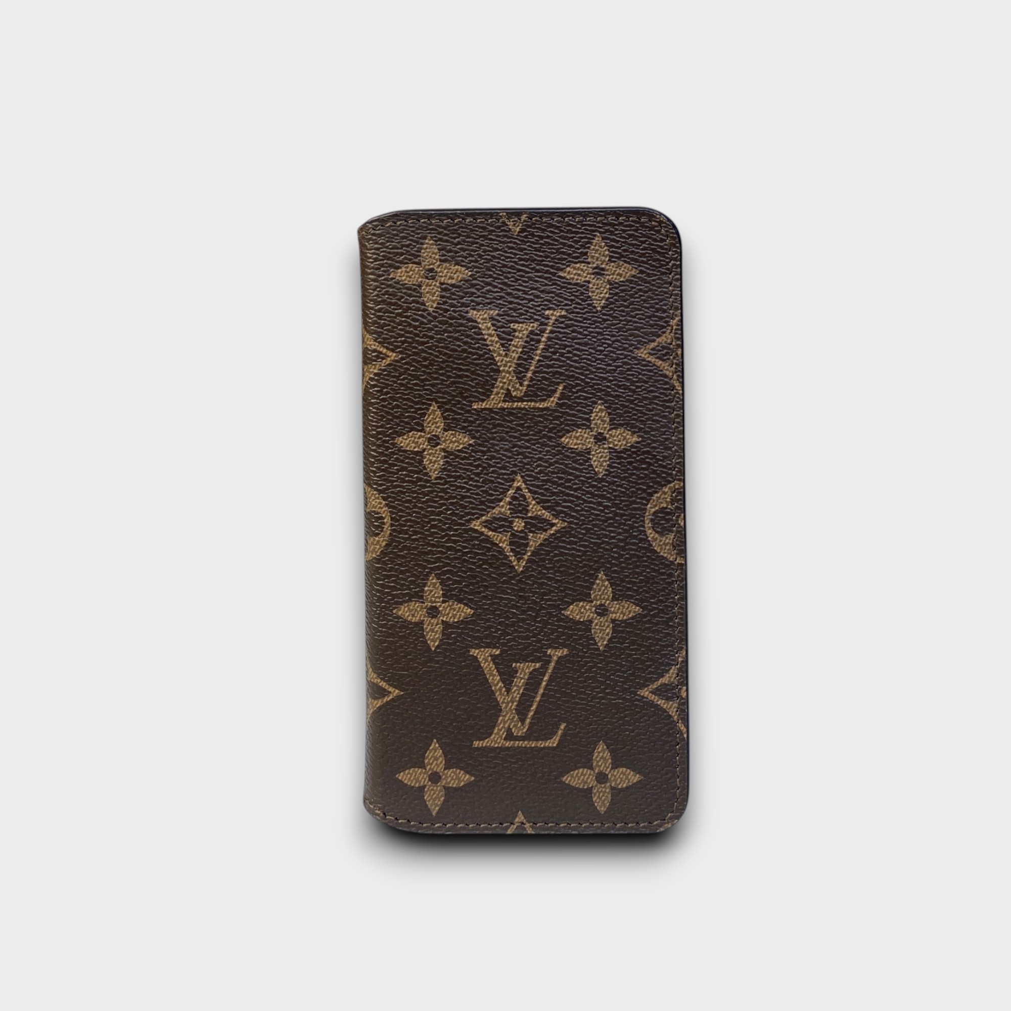LS0952 - Bao da thủ công viền đen Flip - LV - LV2 Chữ nâu - 13