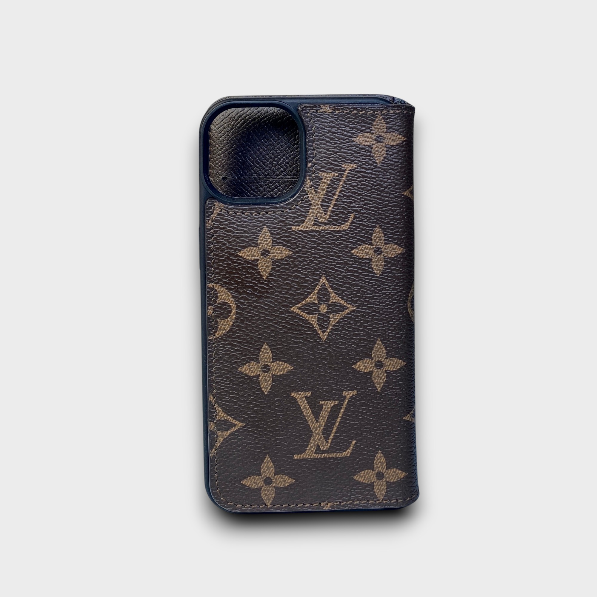 LS0952 - Bao da thủ công viền đen Flip - LV - LV2 Chữ nâu - 13