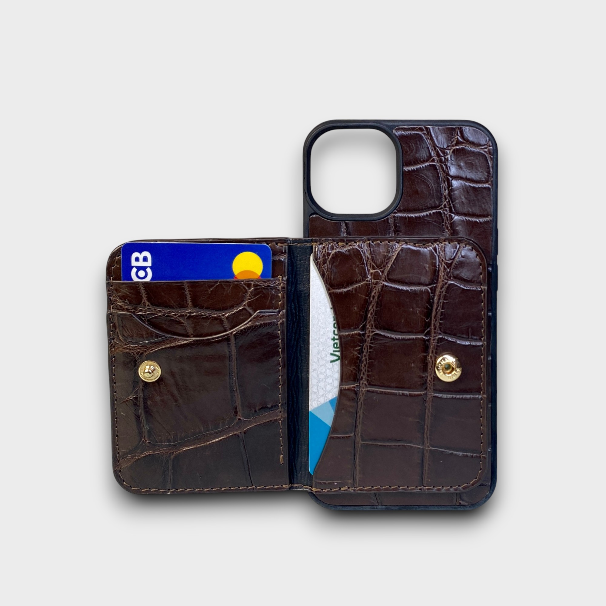 LS0956 - Ốp da thủ công viền đen ví Mini - Cá sấu - CS4 Nâu cafe - 13