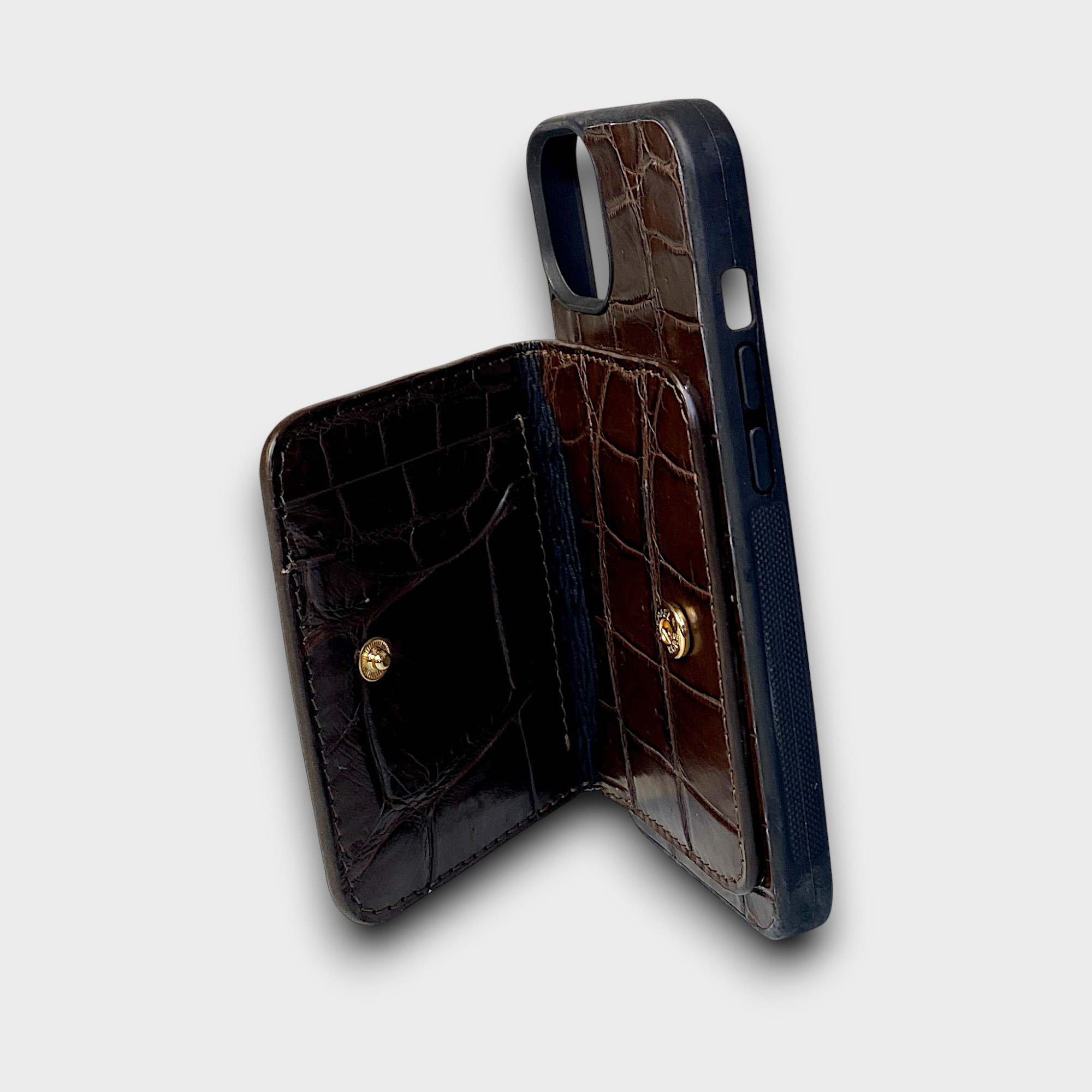 LS0956 - Ốp da thủ công viền đen ví Mini - Cá sấu - CS4 Nâu cafe - 13