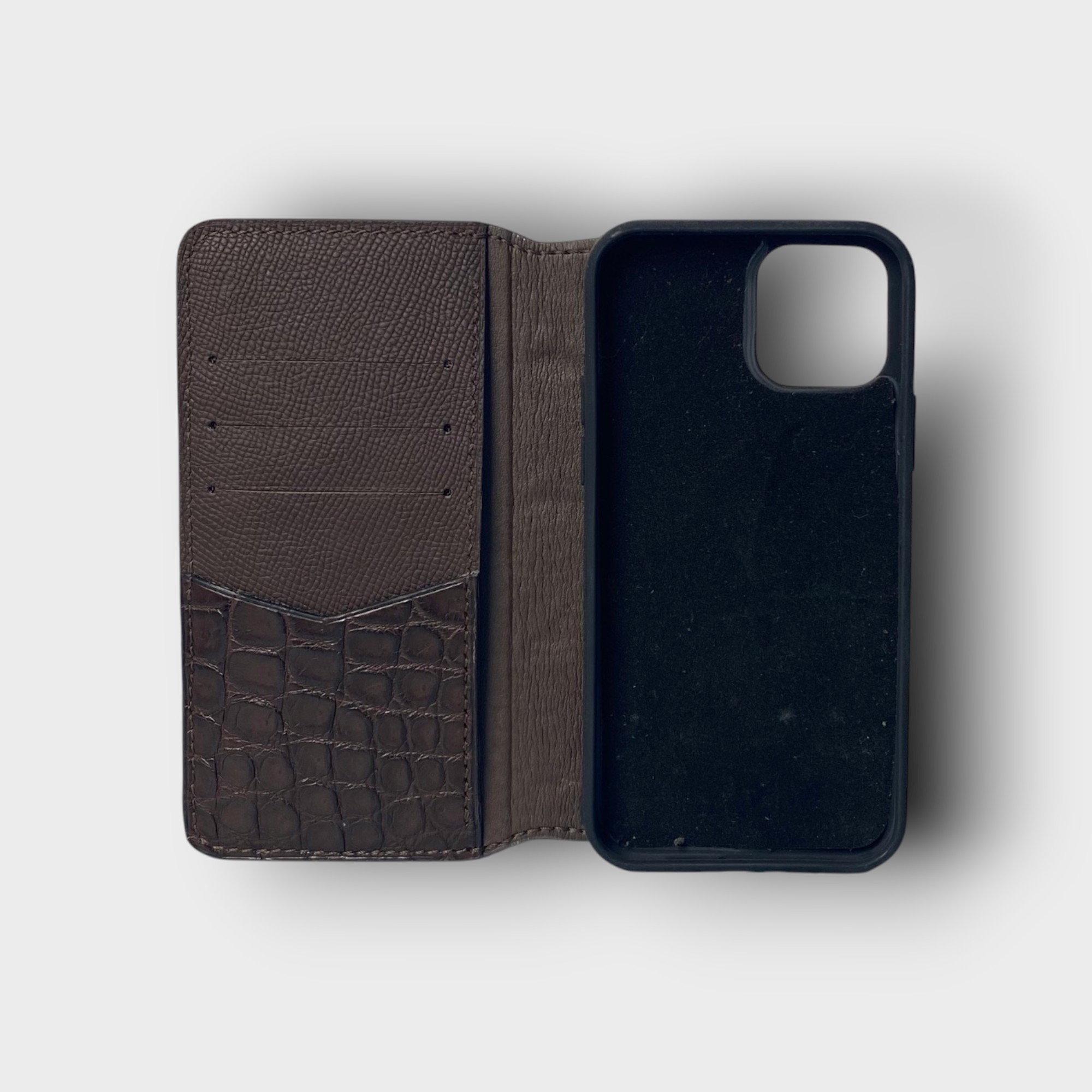 LS0961 - Bao da thủ công viền đen Flip - Cá sấu - CS4 Nâu cafe - 12/ 12Pro