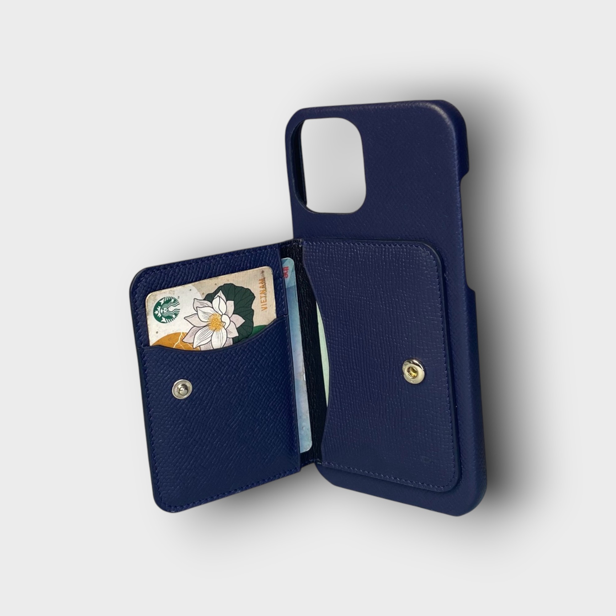 LS0972 - Ốp da thủ công viền full da ví Mini - Epsom - E3 Xanh navy - 12 Promax