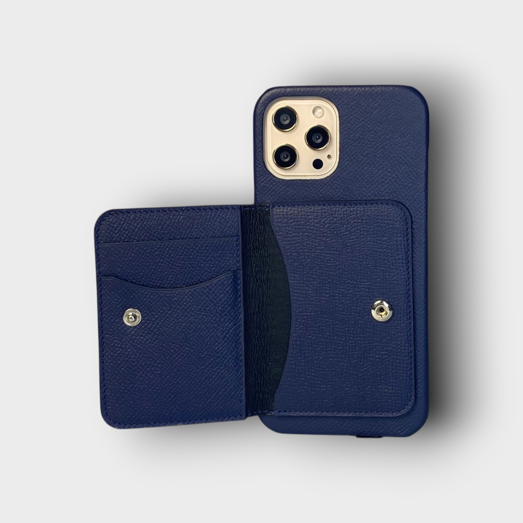 LS0972 - Ốp da thủ công viền full da ví Mini - Epsom - E3 Xanh navy - 12 Promax