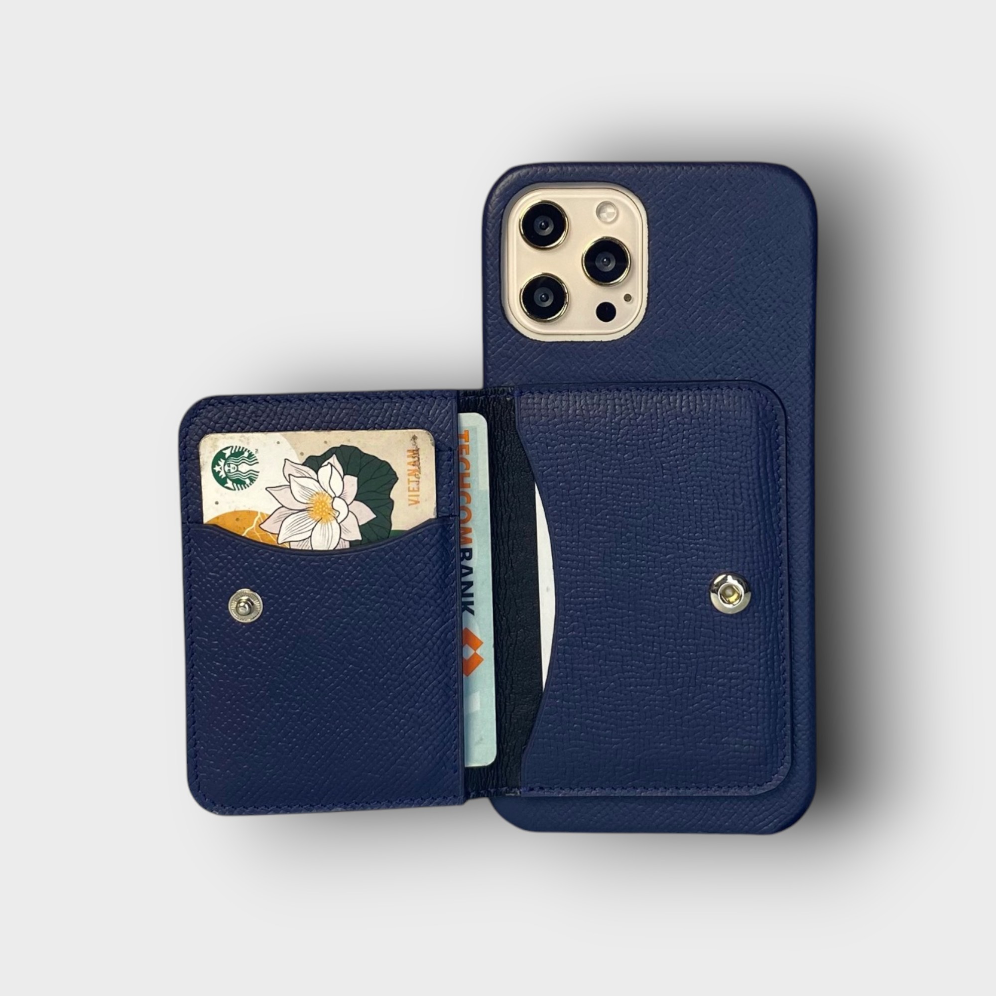 LS0972 - Ốp da thủ công viền full da ví Mini - Epsom - E3 Xanh navy - 12 Promax