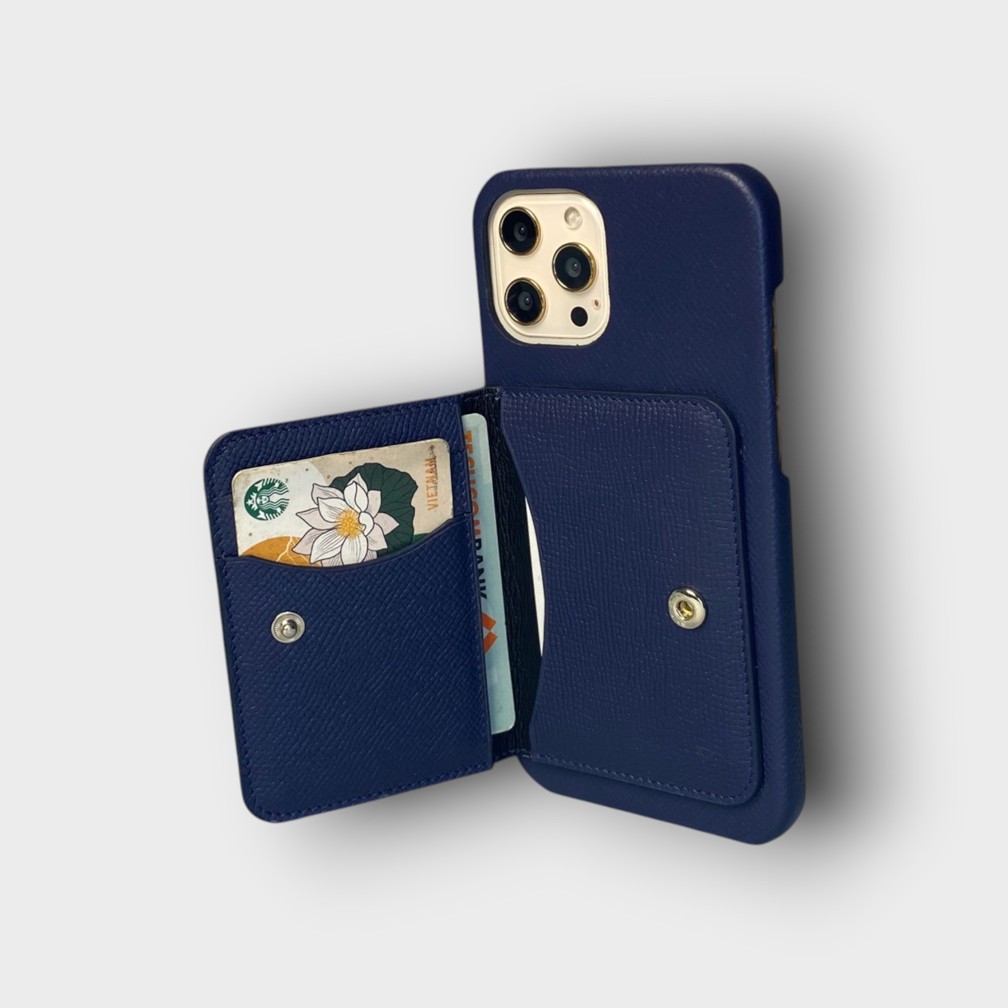 LS0972 - Ốp da thủ công viền full da ví Mini - Epsom - E3 Xanh navy - 12 Promax