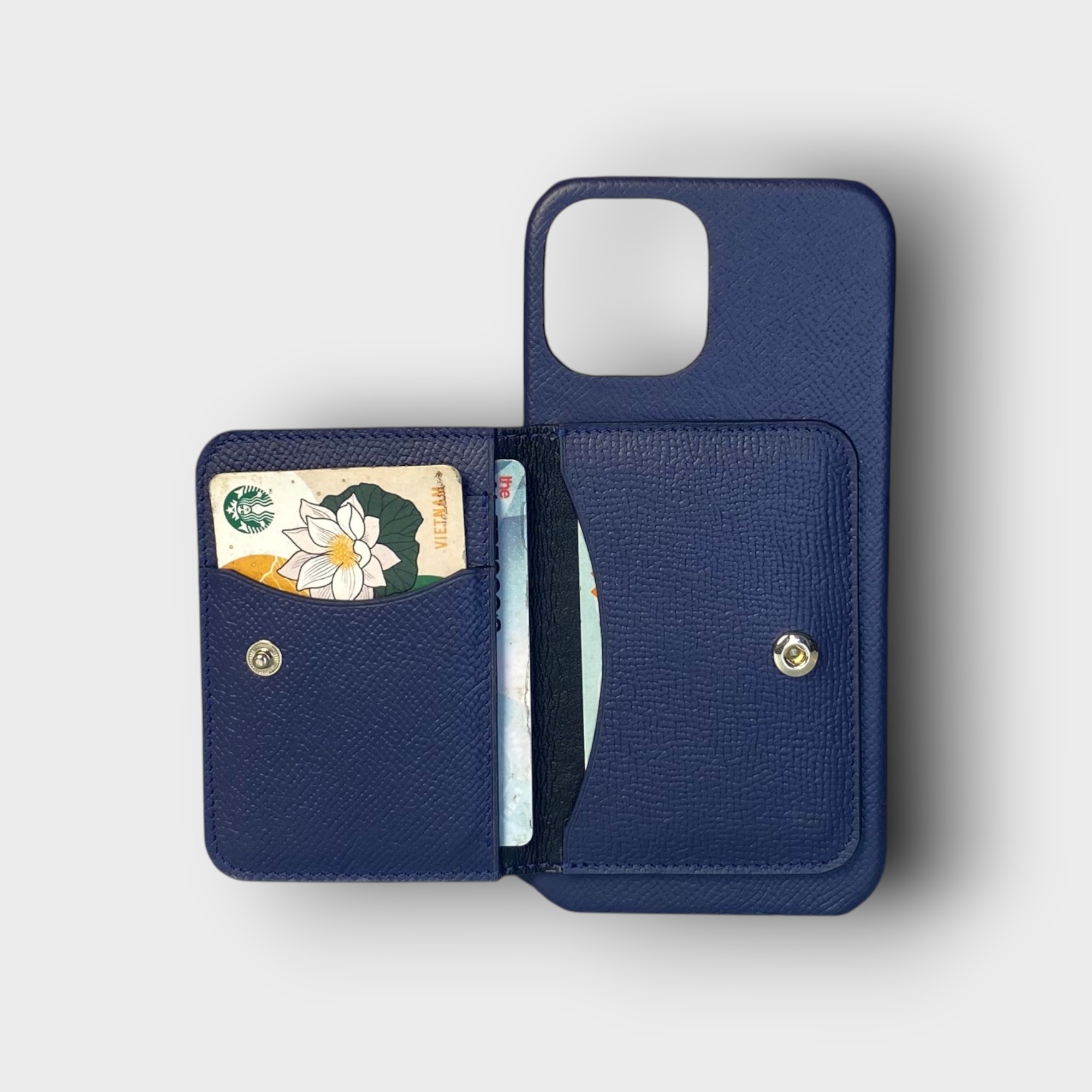 LS0972 - Ốp da thủ công viền full da ví Mini - Epsom - E3 Xanh navy - 12 Promax