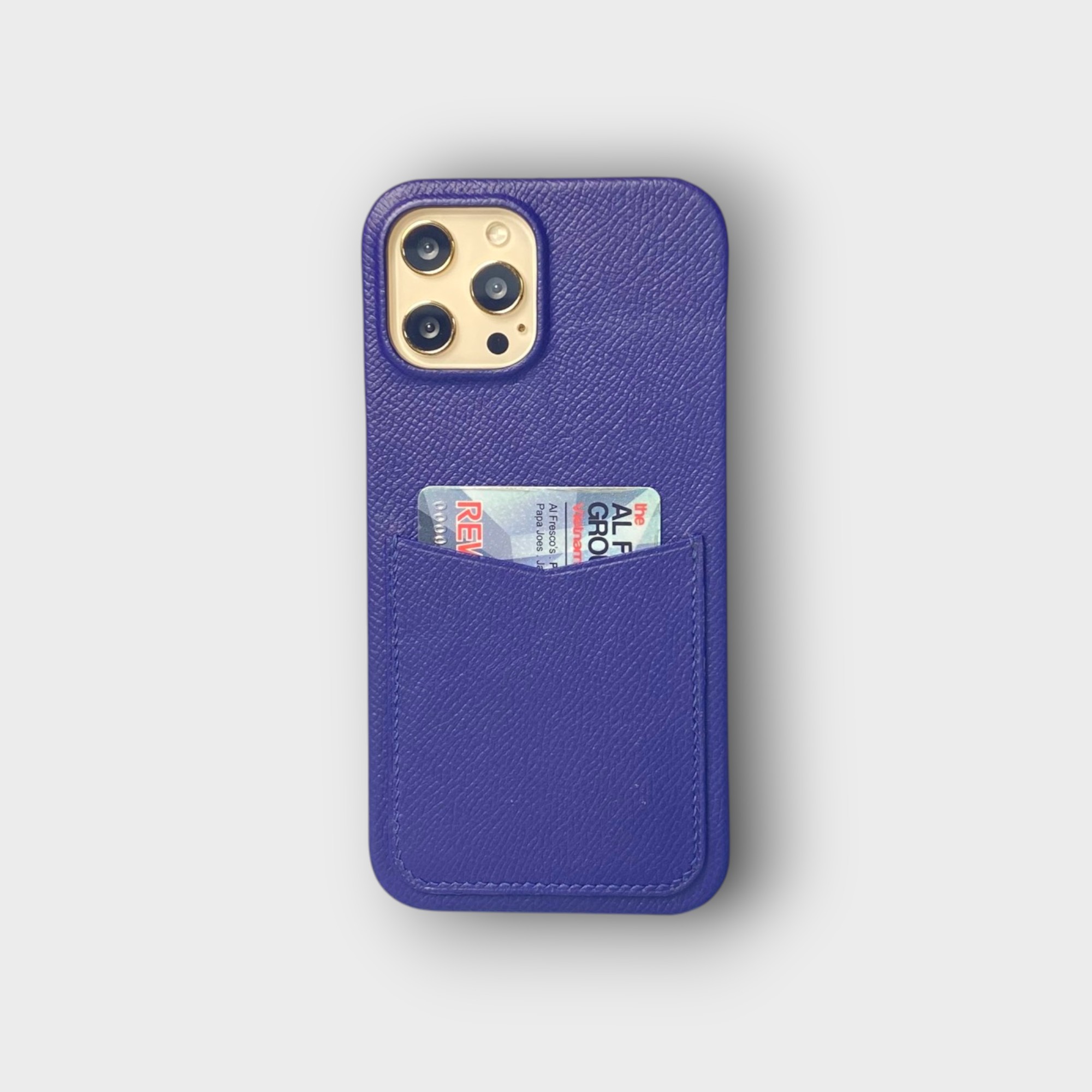 LS0974 - Ốp da thủ công viền full da khe thẻ dọc - Epsom - E3 Xanh navy - 12 Promax