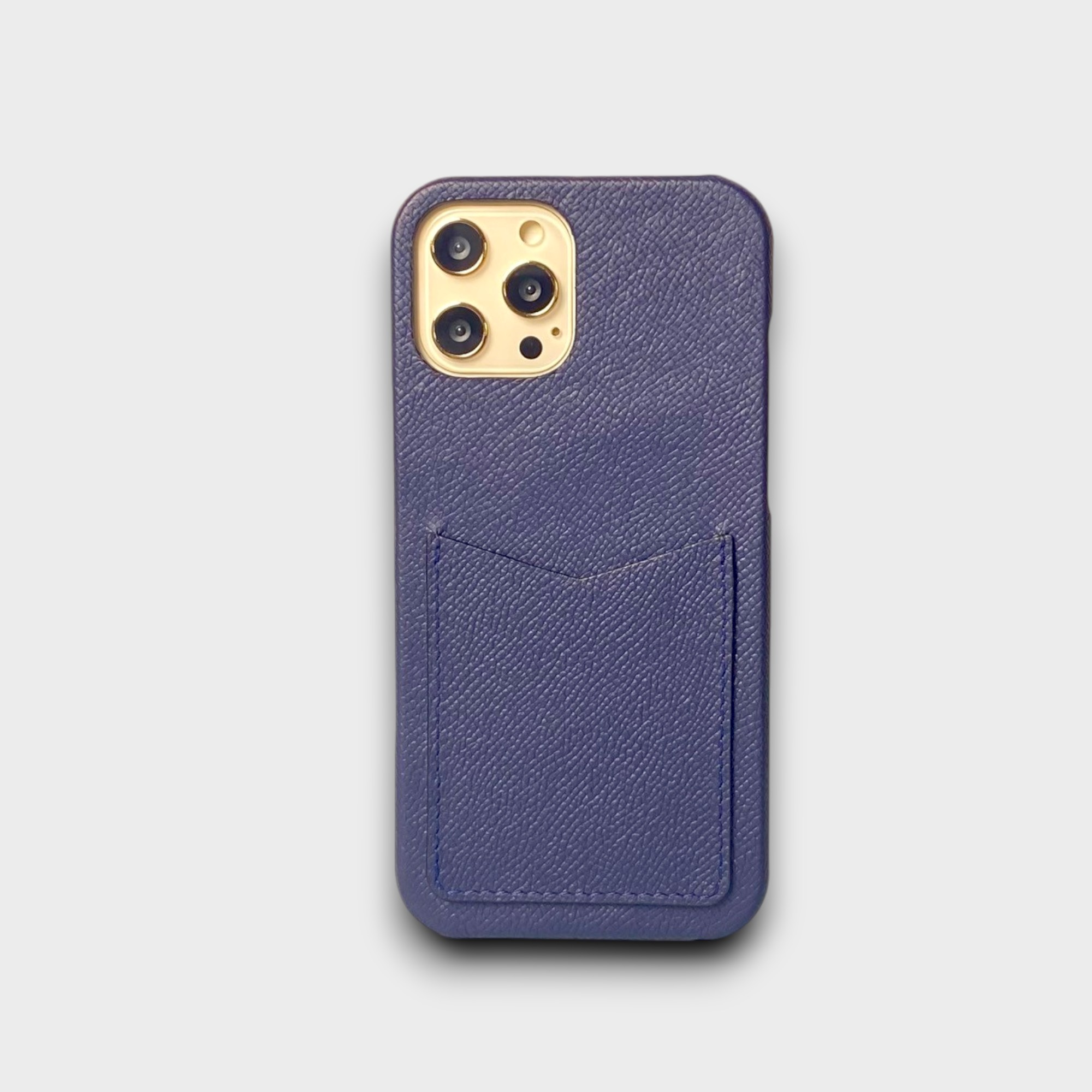 LS0981 - Ốp da thủ công viền full da khe thẻ dọc - Epsom - E3 Xanh navy - 12 Promax