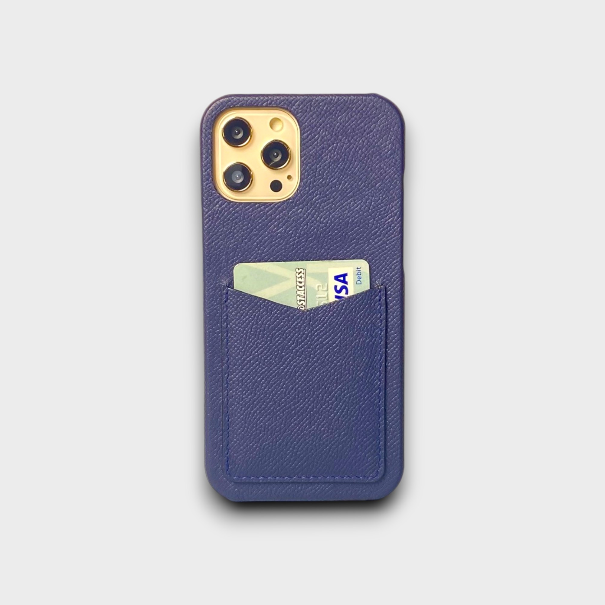 LS0981 - Ốp da thủ công viền full da khe thẻ dọc - Epsom - E3 Xanh navy - 12 Promax