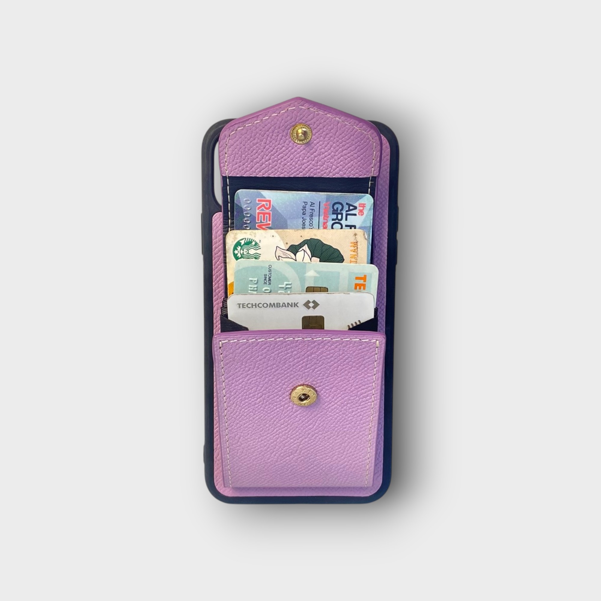 LS0998 - Ốp da thủ công viền đen ví Lisa kèm dây đeo - Epsom - E22 Tím nhạt - 11 Promax