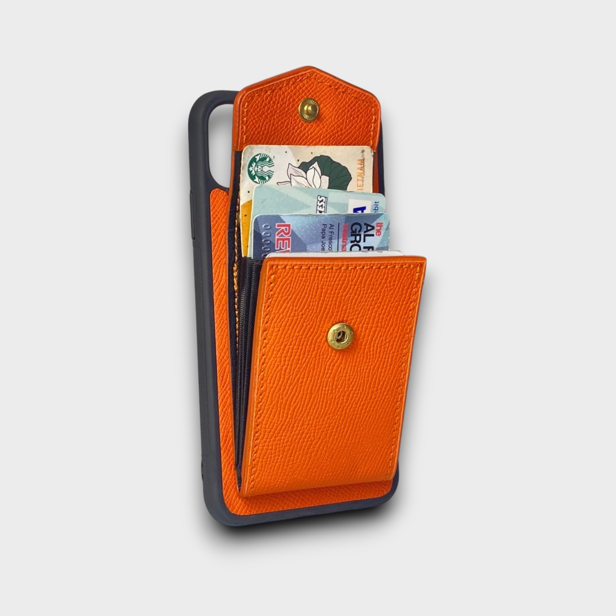 LS1008 - Ốp da thủ công viền đen ví Lisa kèm dây đeo - Epsom - E11 Cam - 11 Promax
