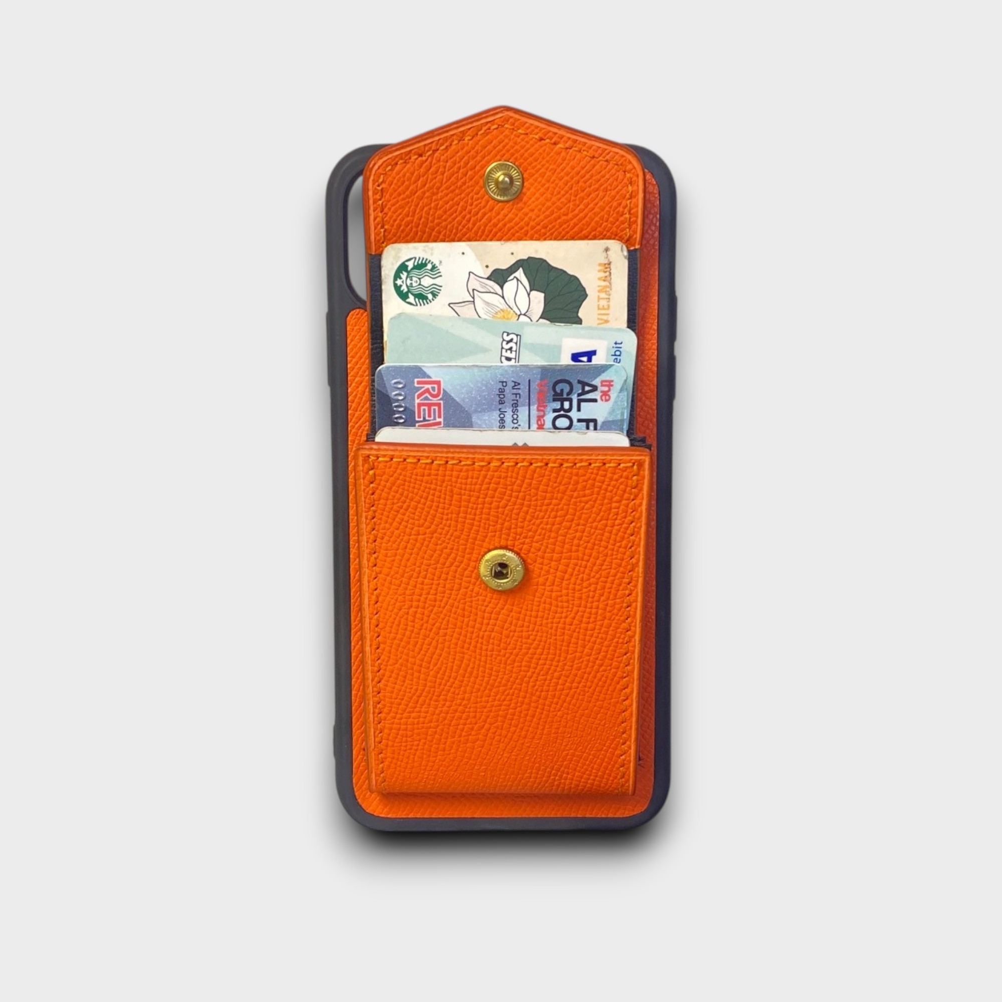 LS1008 - Ốp da thủ công viền đen ví Lisa kèm dây đeo - Epsom - E11 Cam - 11 Promax