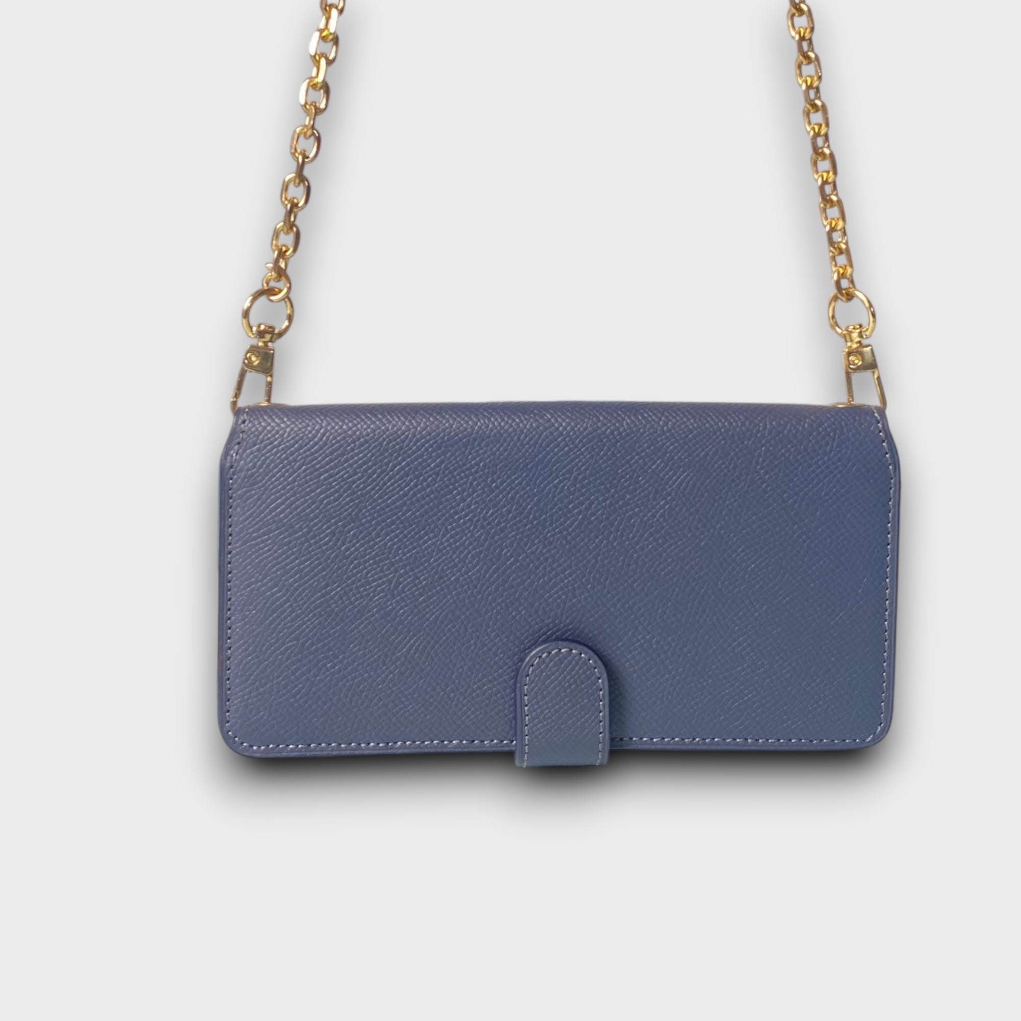 LS1053 - Bao da thủ công viền đen Flip quai cài kèm dây đeo - Epsom - E3 Xanh navy - 14 Plus