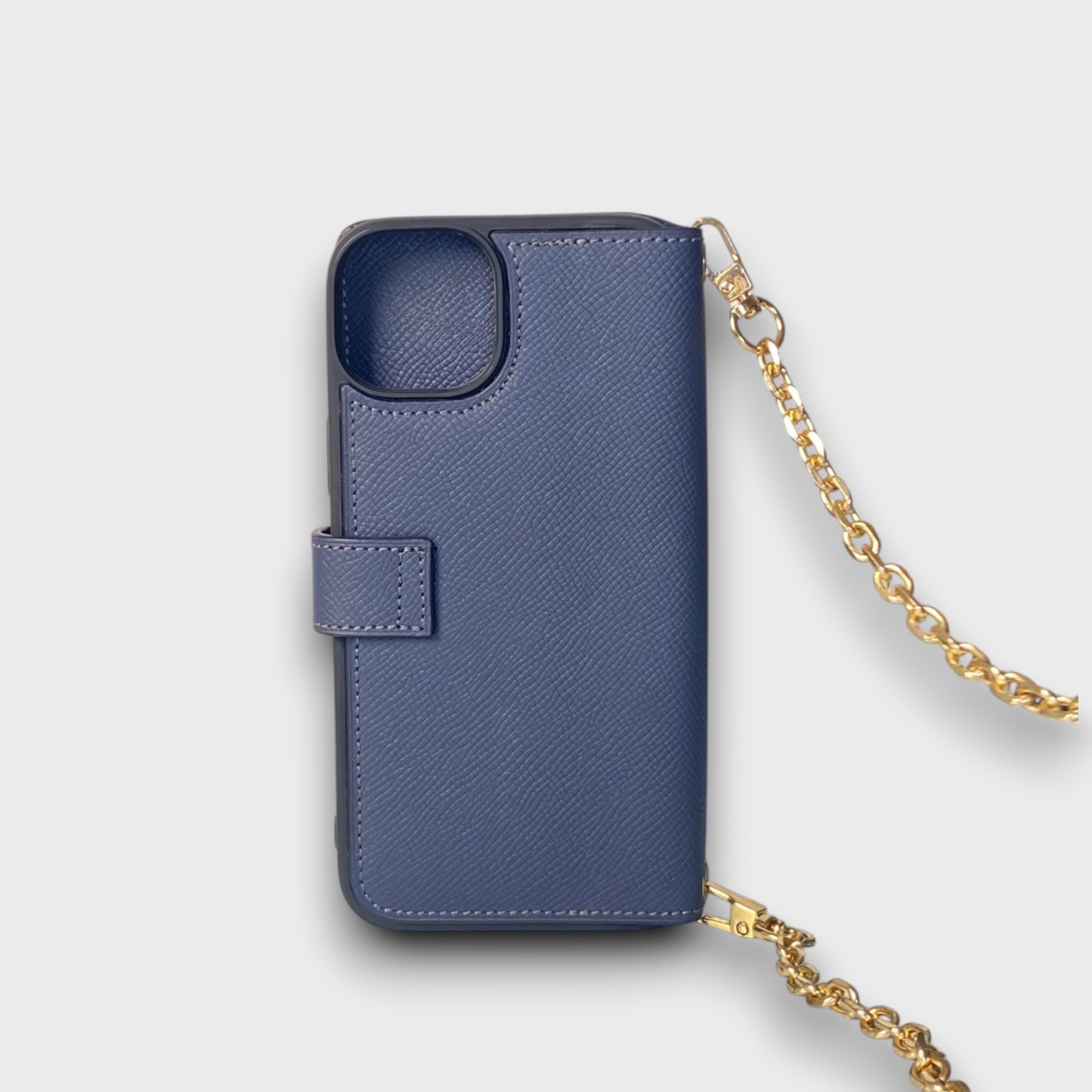 LS1053 - Bao da thủ công viền đen Flip quai cài kèm dây đeo - Epsom - E3 Xanh navy - 14 Plus