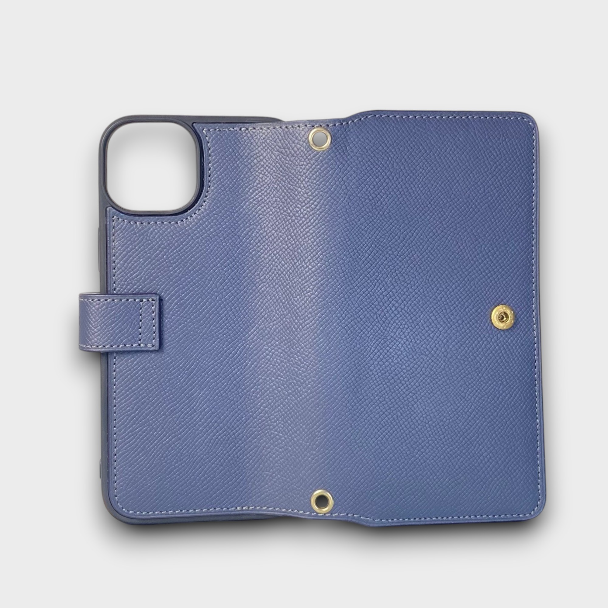 LS1053 - Bao da thủ công viền đen Flip quai cài kèm dây đeo - Epsom - E3 Xanh navy - 14 Plus
