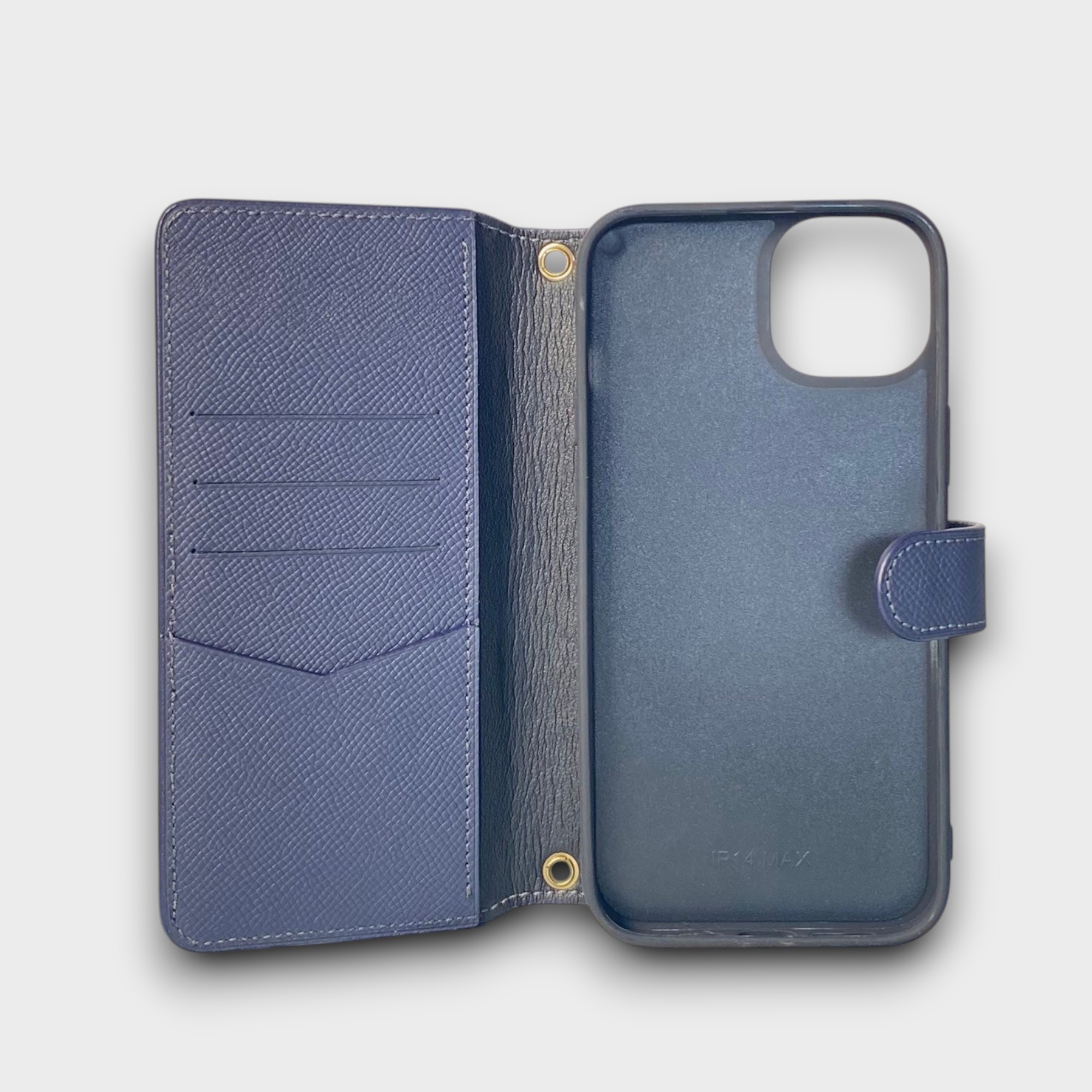 LS1053 - Bao da thủ công viền đen Flip quai cài kèm dây đeo - Epsom - E3 Xanh navy - 14 Plus