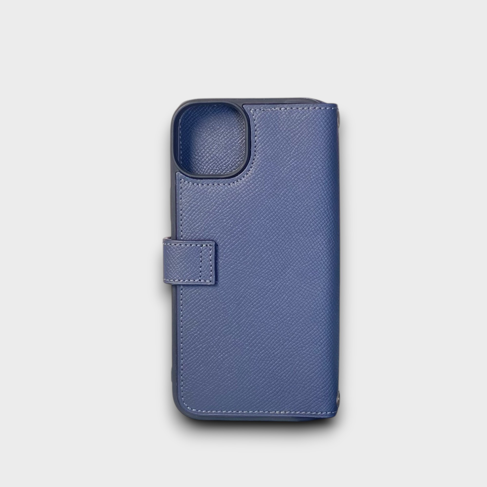 LS1053 - Bao da thủ công viền đen Flip quai cài kèm dây đeo - Epsom - E3 Xanh navy - 14 Plus