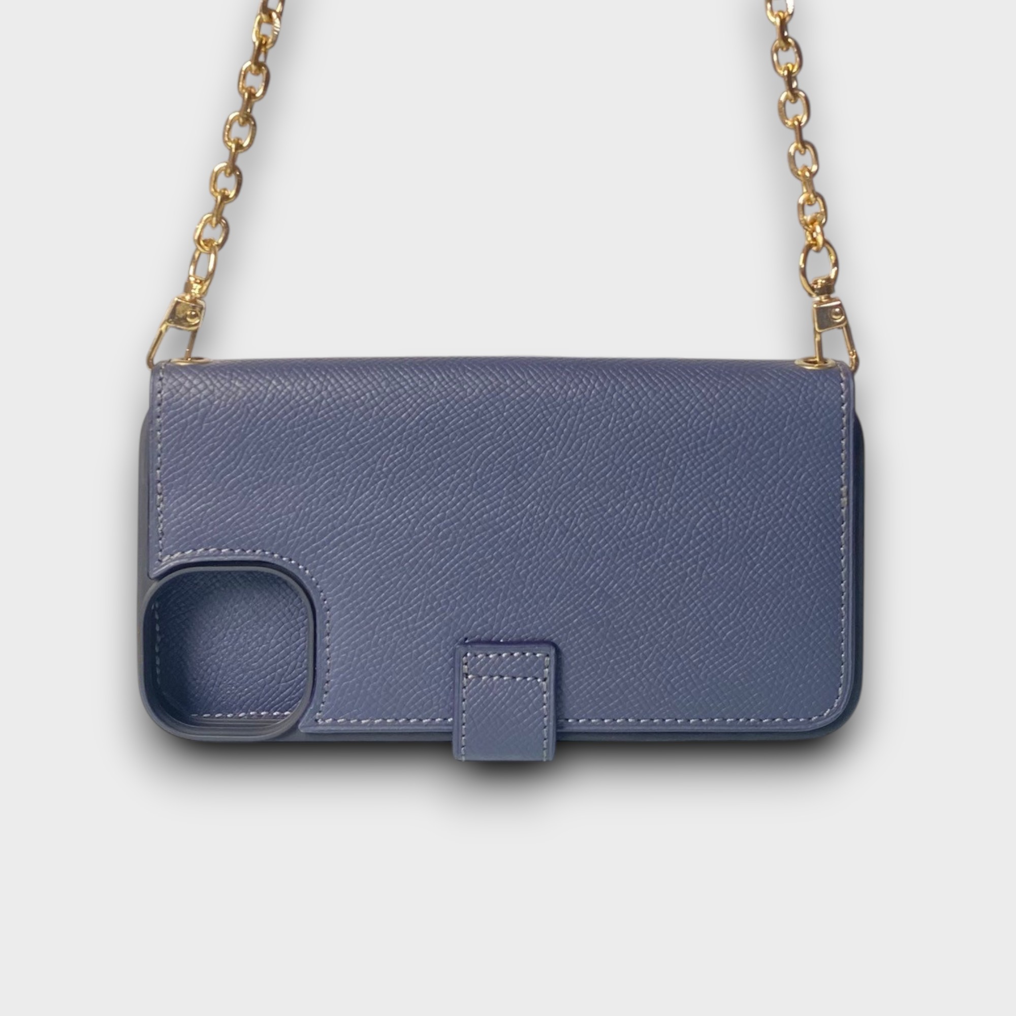 LS1053 - Bao da thủ công viền đen Flip quai cài kèm dây đeo - Epsom - E3 Xanh navy - 14 Plus