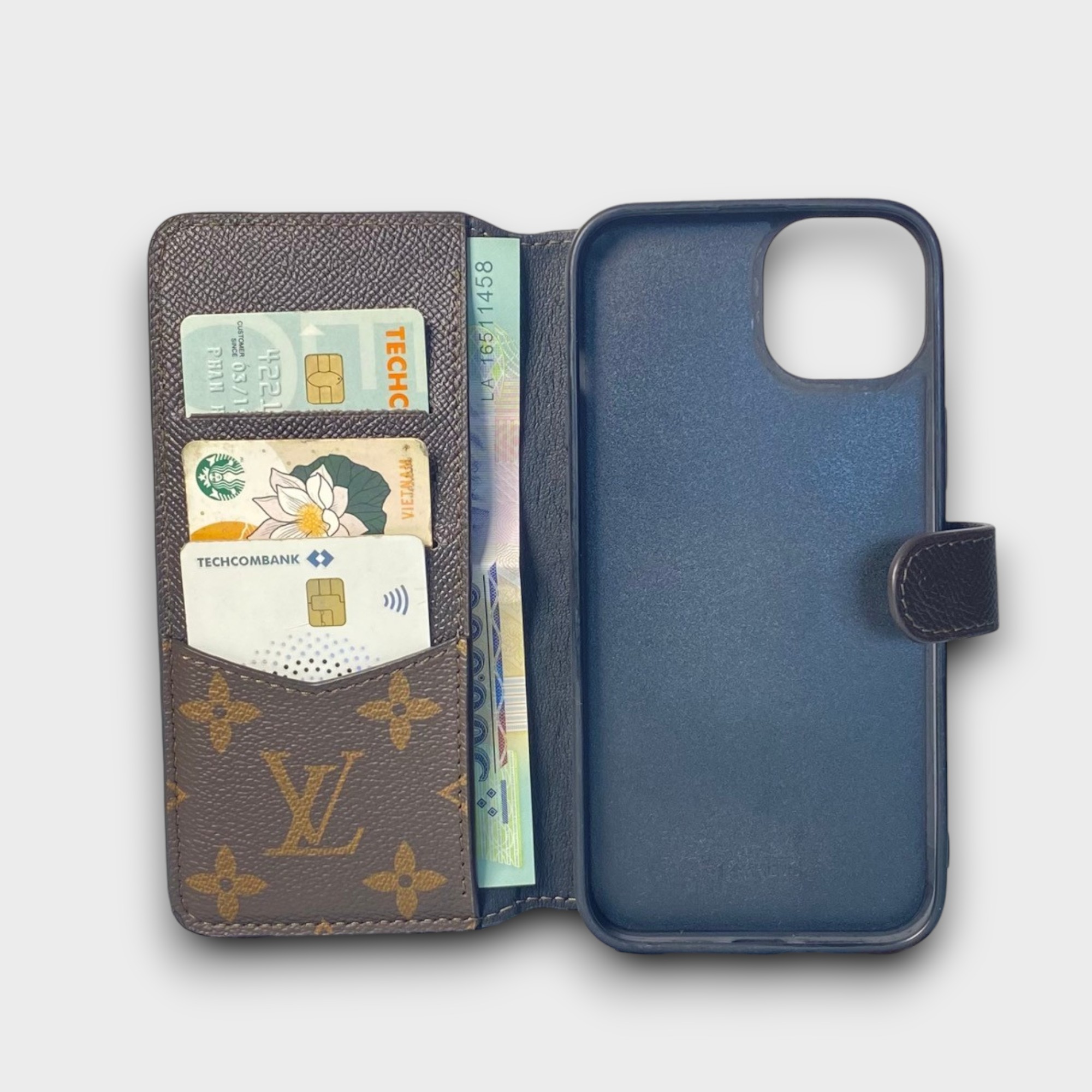 LS1059 - Bao da thủ công viền đen Flip Vero LV mix Epsom quai cài - LV - Mix màu da - 14 Plus