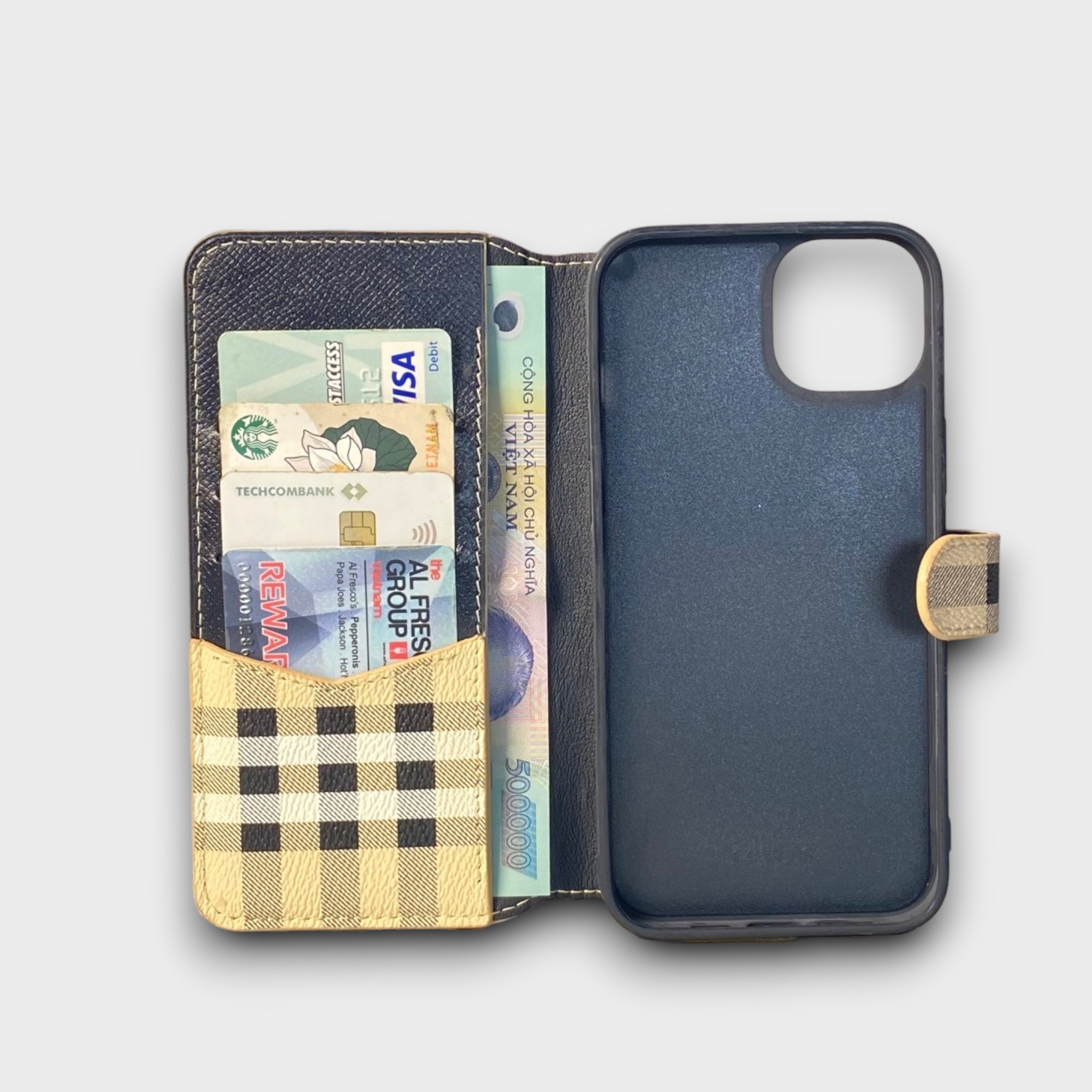 LS1061 - Bao da thủ công viền đen Flip - Burberry - Burberry - 14 Plus