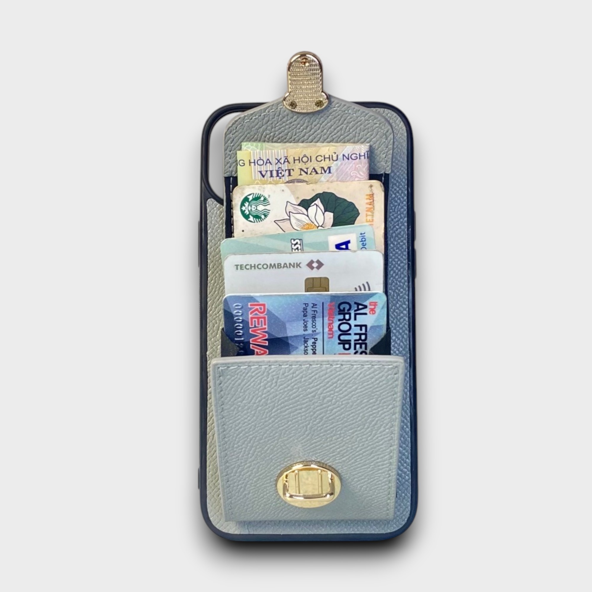 LS1065 - Ốp da thủ công viền đen ví Lily kèm dây đeo - Epsom - E17 Xám - 14 Plus
