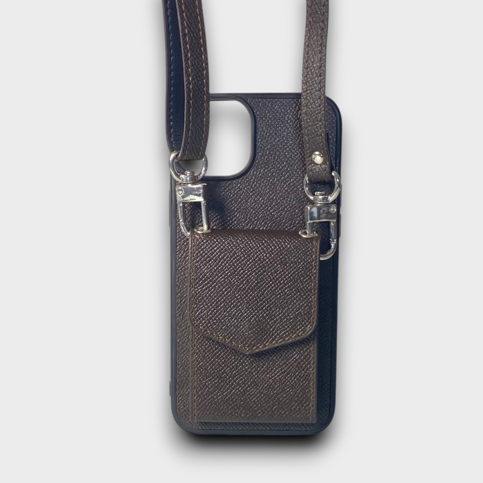 LS1067 - Ốp da thủ công viền đen ví Lisa kèm dây đeo - Epsom - E2 Nâu cafe - 14 Plus