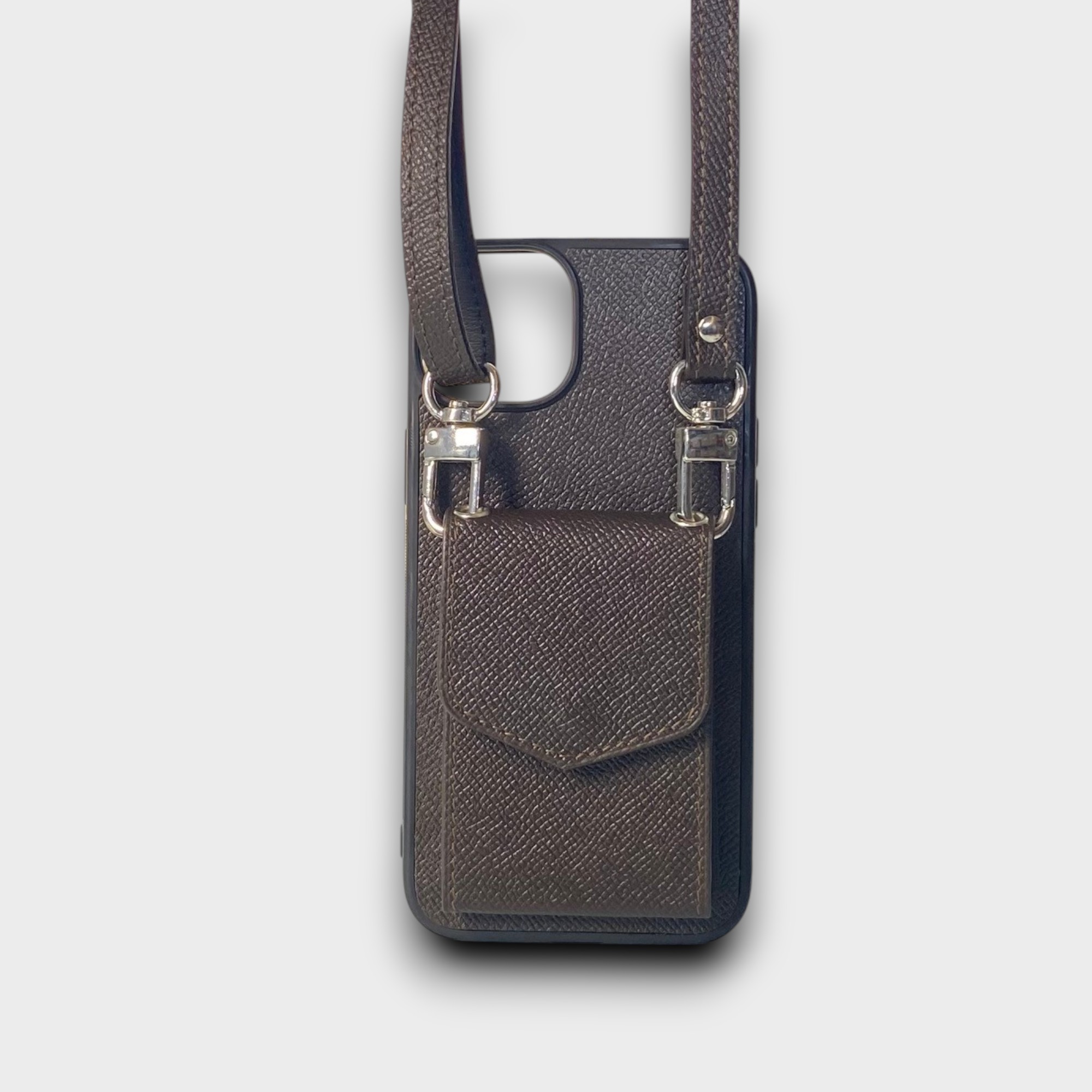LS1067 - Ốp da thủ công viền đen ví Lisa kèm dây đeo - Epsom - E2 Nâu cafe - 14 Plus