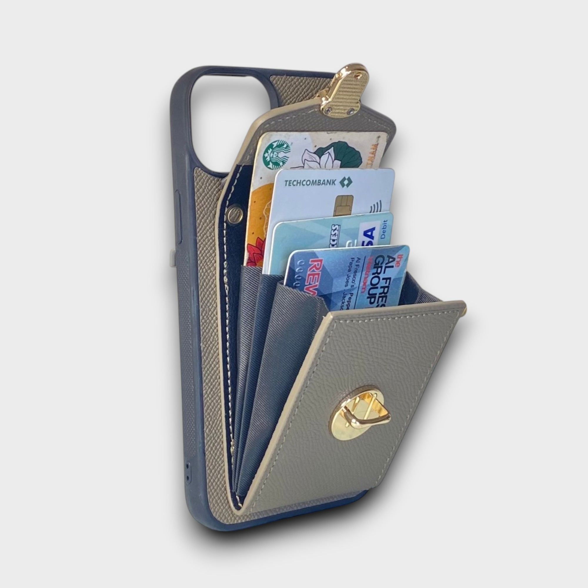LS1068 - Ốp da thủ công viền đen ví Lily kèm dây đeo - Epsom - E15 Nâu tây - 14 Plus