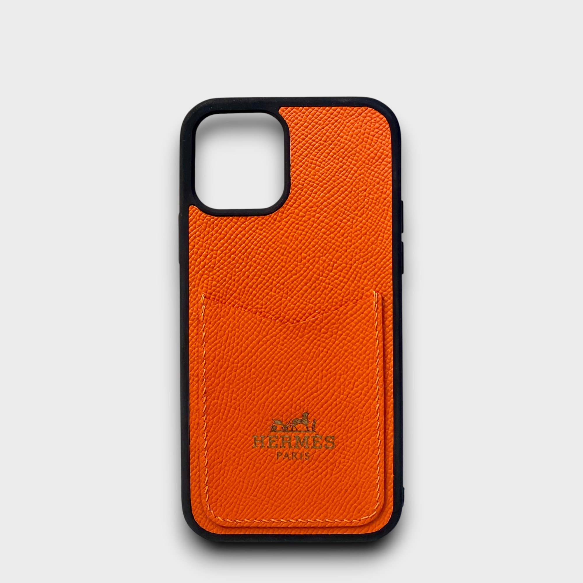 LS1108 - Ốp da thủ công viền đen khắc Hermes - Epsom - E11 Cam - 12/12Pro