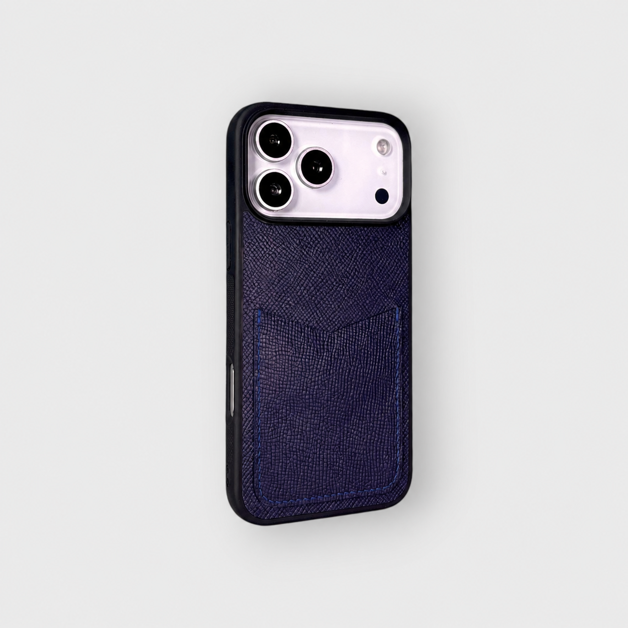 LS1126 - Ốp da thủ công viền đen khe thẻ dọc - Epsom - E3 Xanh navy - 17 Promax