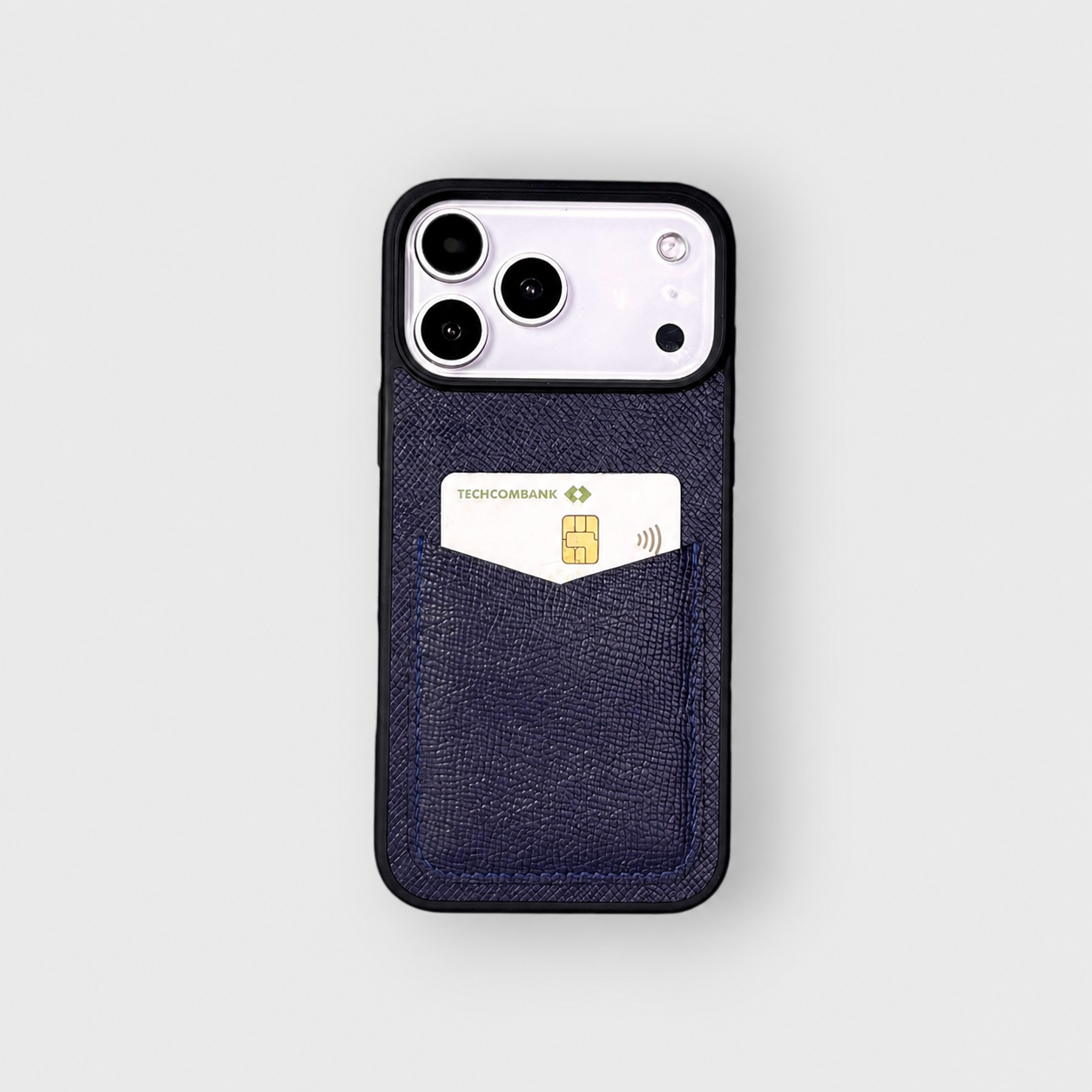 LS1126 - Ốp da thủ công viền đen khe thẻ dọc - Epsom - E3 Xanh navy - 17 Promax