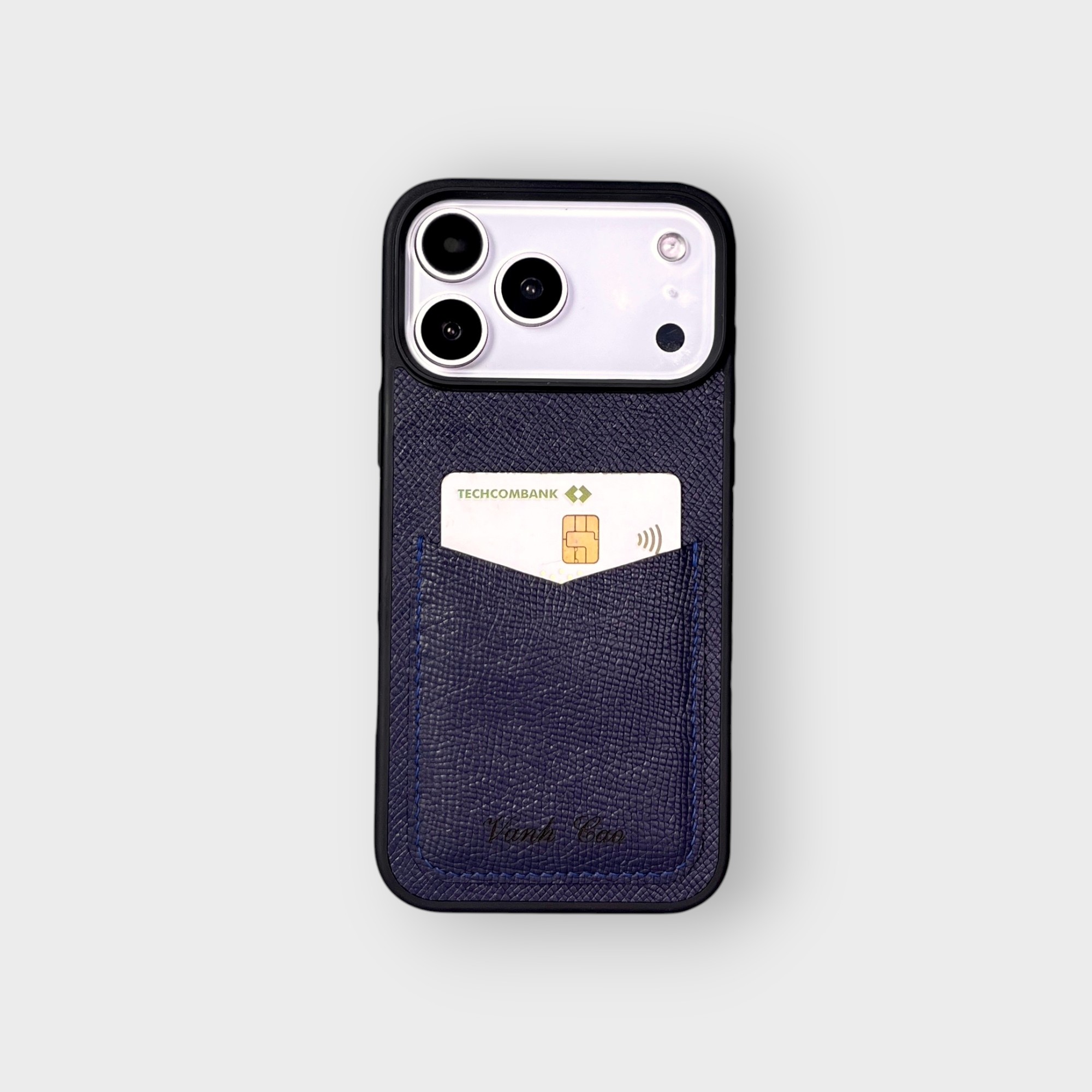 LS1126 - Ốp da thủ công viền đen khe thẻ dọc - Epsom - E3 Xanh navy - 17 Promax