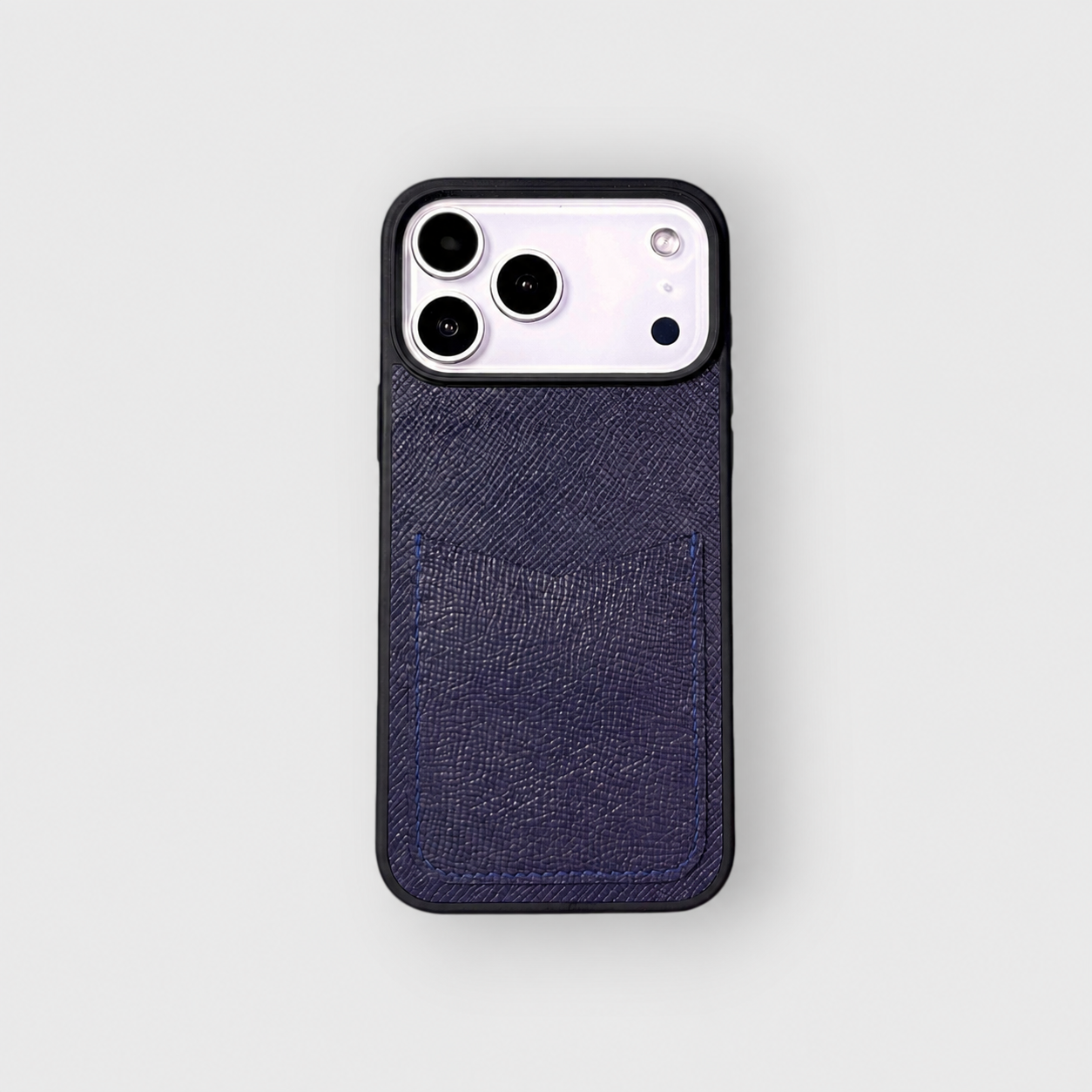 LS1126 - Ốp da thủ công viền đen khe thẻ dọc - Epsom - E3 Xanh navy - 17 Promax