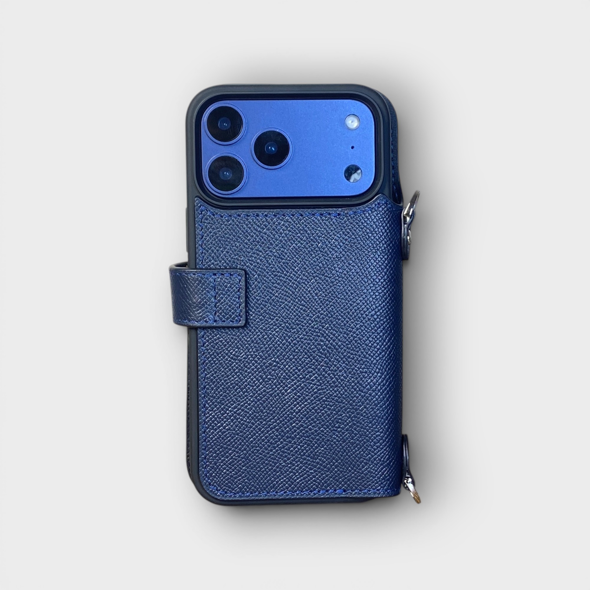 LS1212 - Bao da thủ công viền đen Flip quai cài kèm dây đeo - Epsom - E3 Xanh navy - 17 Promax