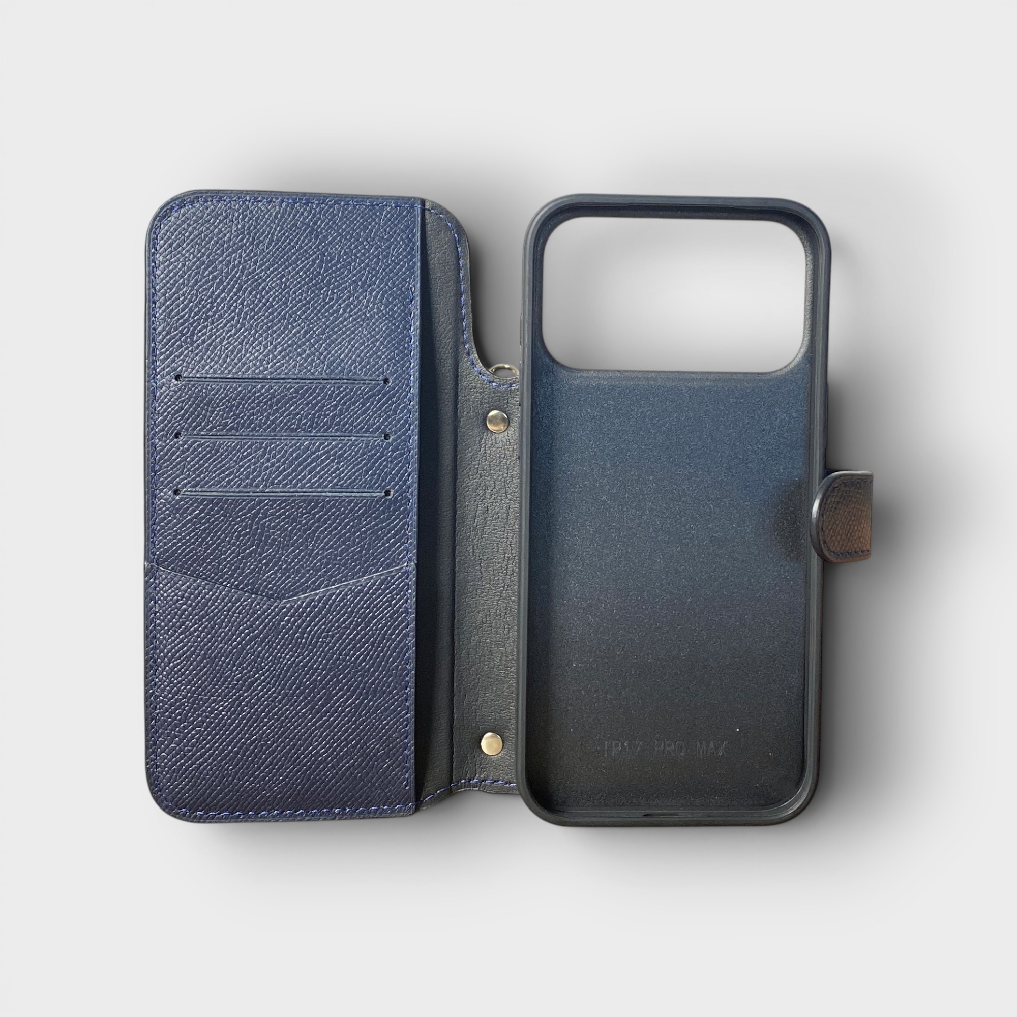 LS1212 - Bao da thủ công viền đen Flip quai cài kèm dây đeo - Epsom - E3 Xanh navy - 17 Promax