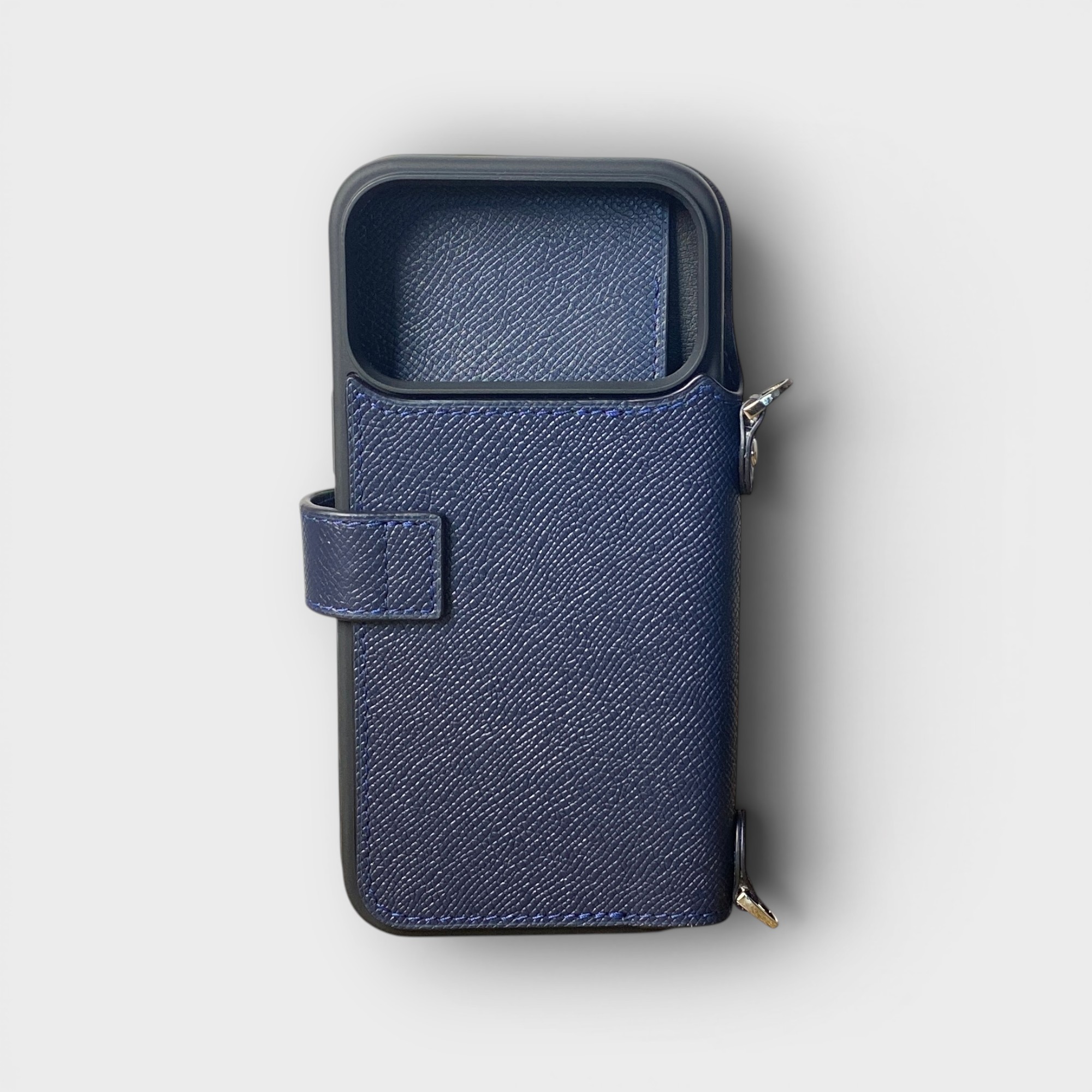 LS1212 - Bao da thủ công viền đen Flip quai cài kèm dây đeo - Epsom - E3 Xanh navy - 17 Promax