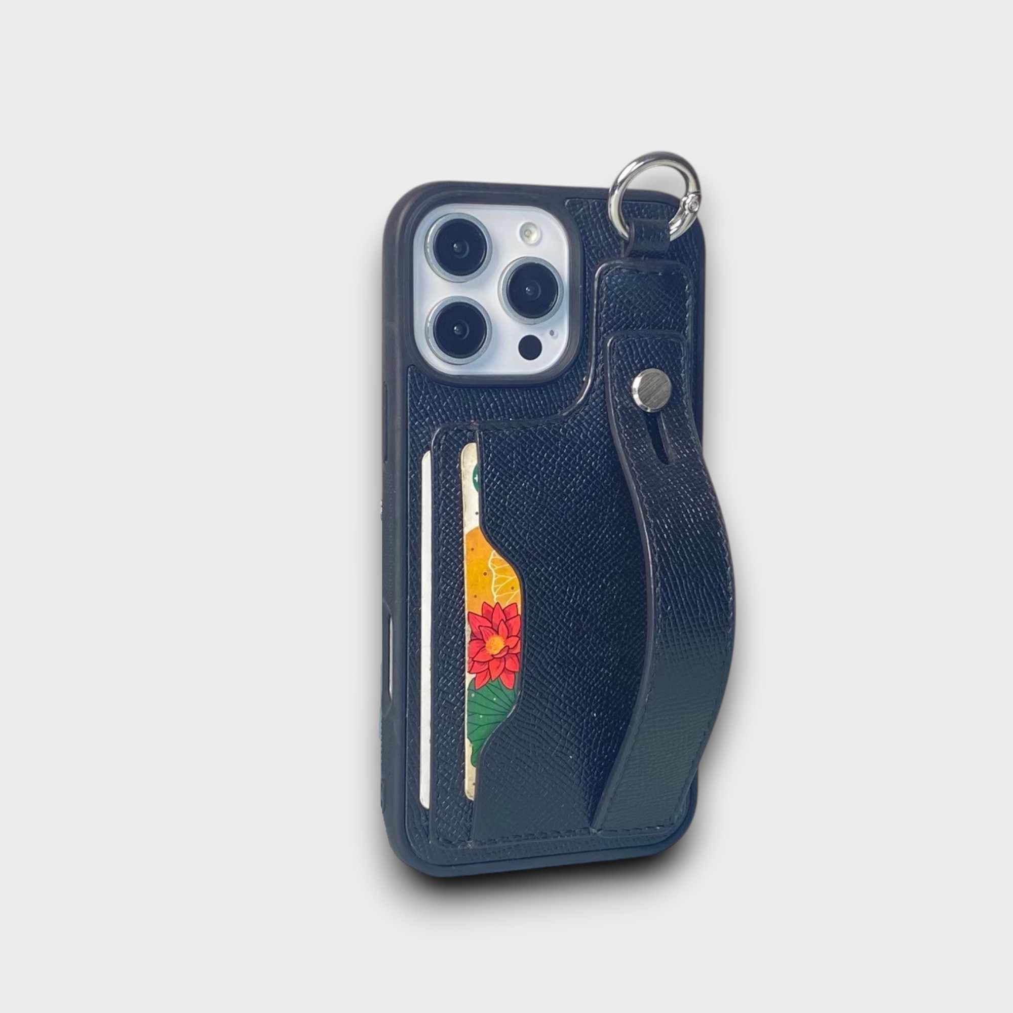 LS1215 - Ốp da thủ công viền đen 2 khe thẻ handstrap - Epsom - E1 Đen - 16 Promax