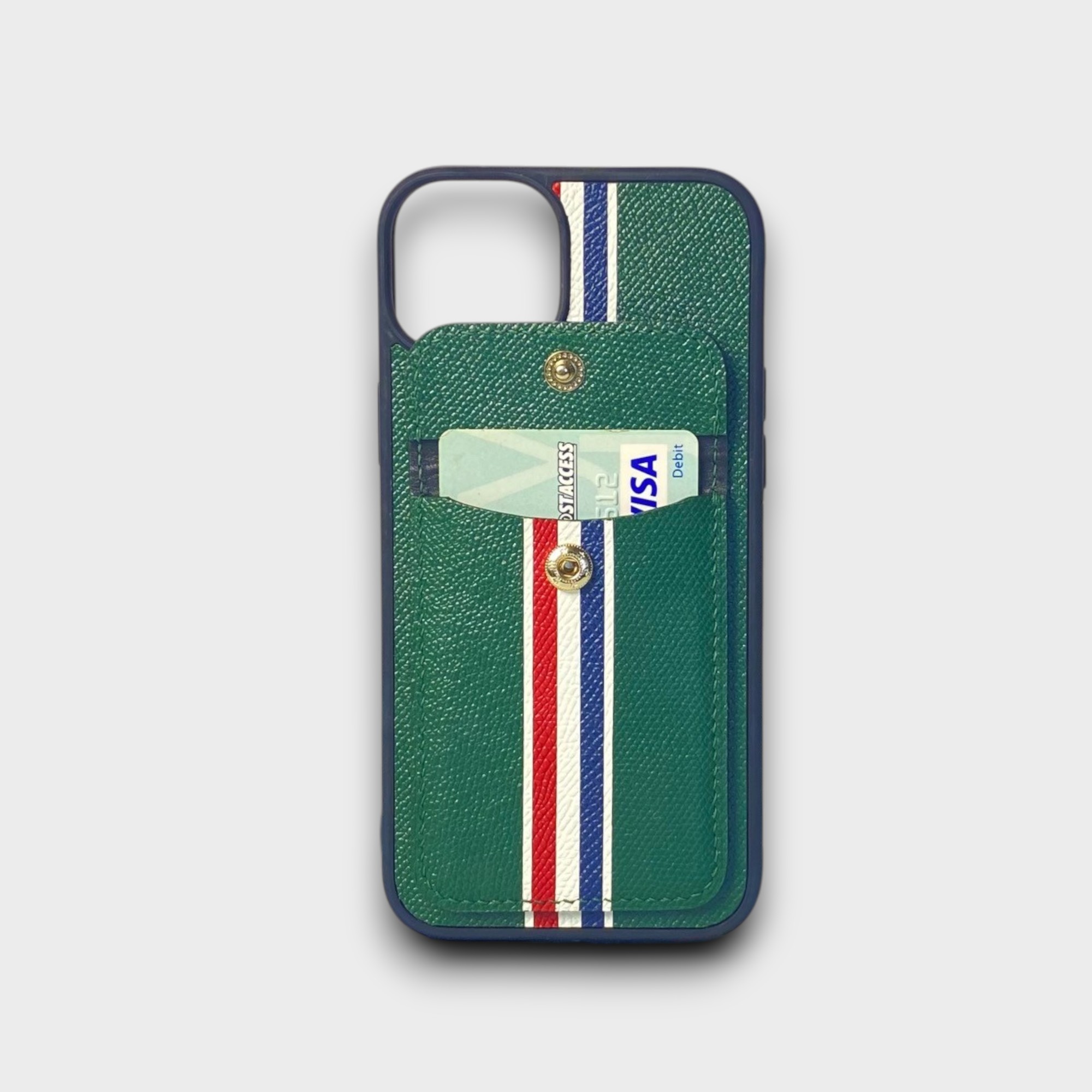 LS1218 - Ốp da thủ công viền đen Thom Browne khe thẻ nắp ví - Epsom - E6 Xanh rêu - 14 Plus