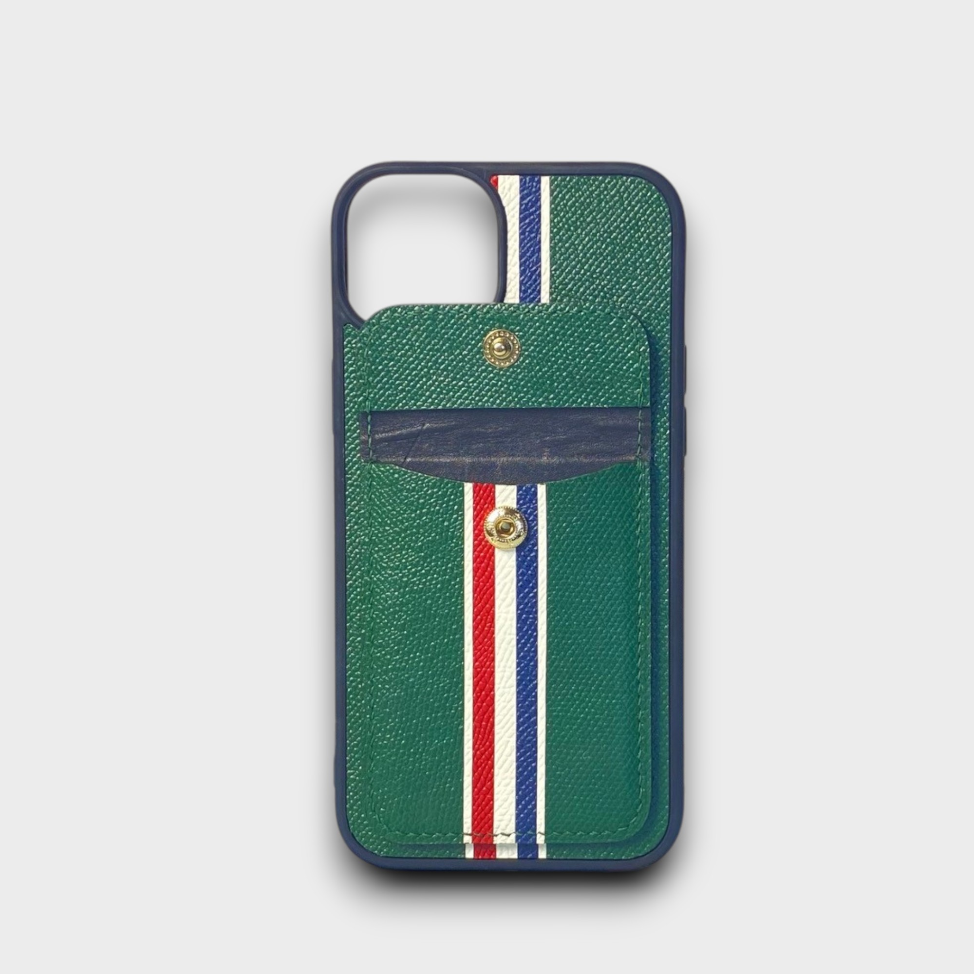 LS1218 - Ốp da thủ công viền đen Thom Browne khe thẻ nắp ví - Epsom - E6 Xanh rêu - 14 Plus