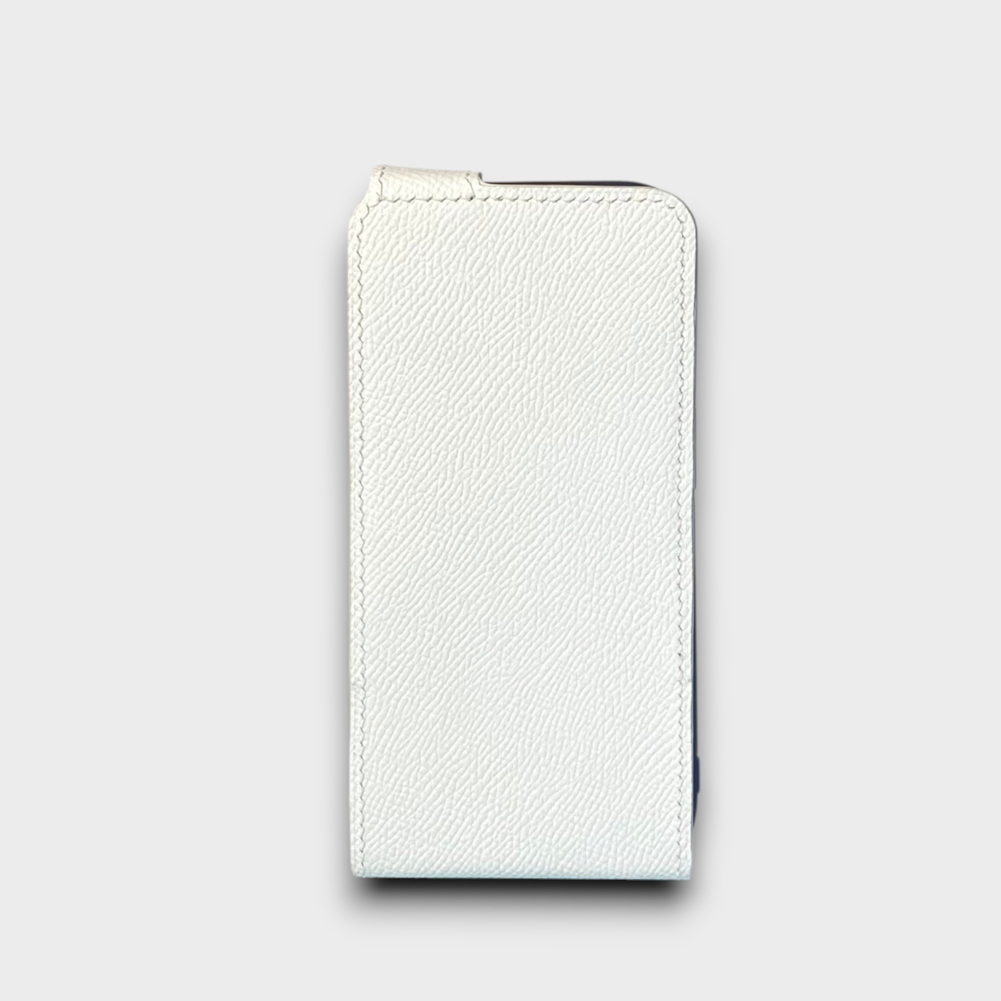 LS1223 - Bao da thủ công viền đen Flip gập dọc quai cài - Epsom - E20 Trắng - 15 Pro