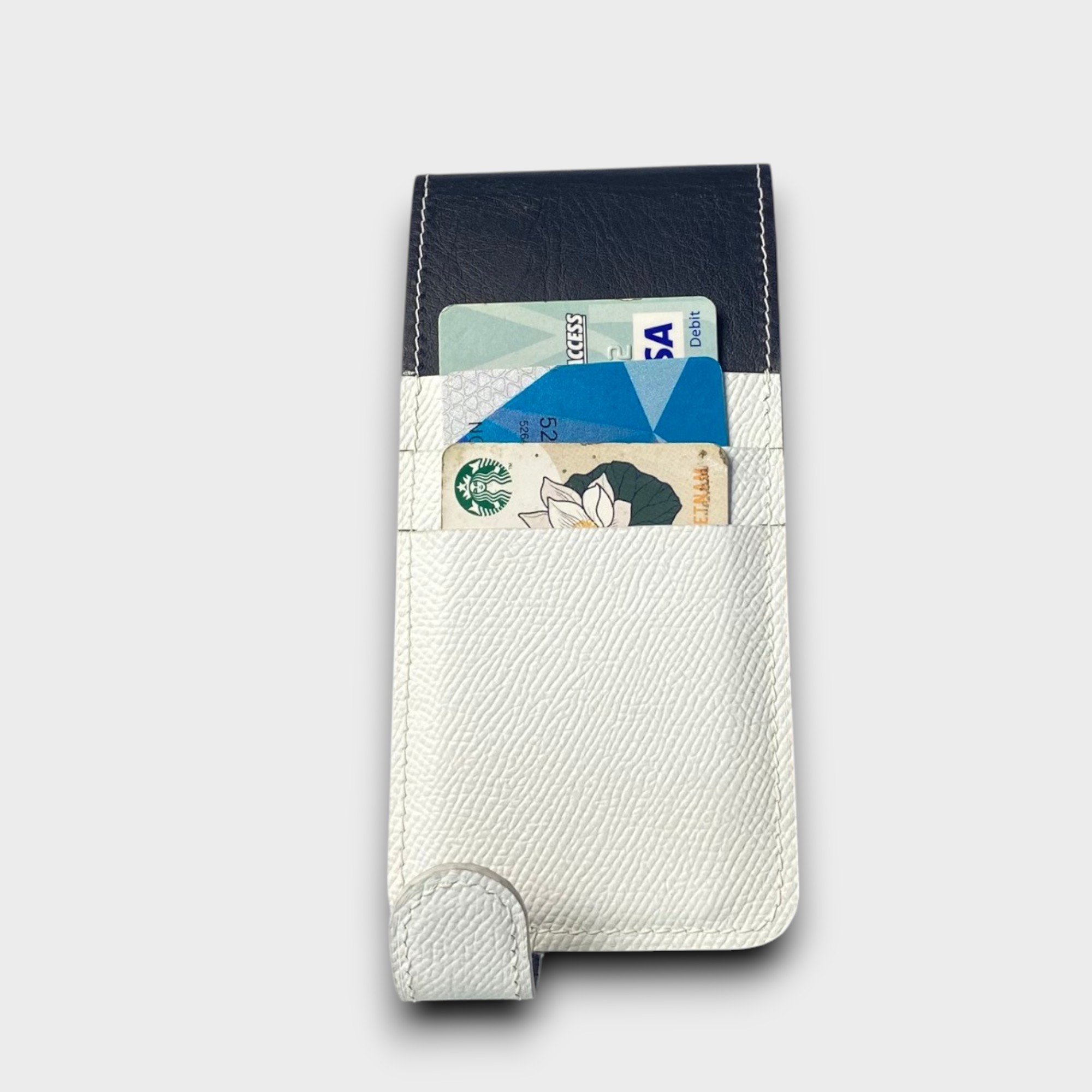 LS1223 - Bao da thủ công viền đen Flip gập dọc quai cài - Epsom - E20 Trắng - 15 Pro