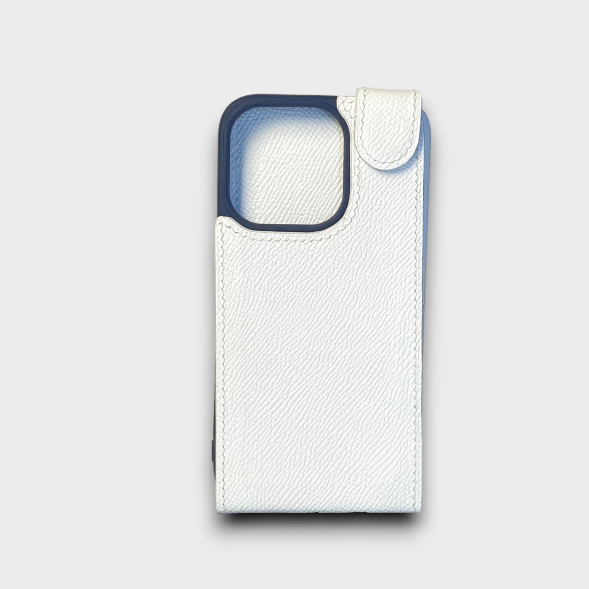 LS1223 - Bao da thủ công viền đen Flip gập dọc quai cài - Epsom - E20 Trắng - 15 Pro