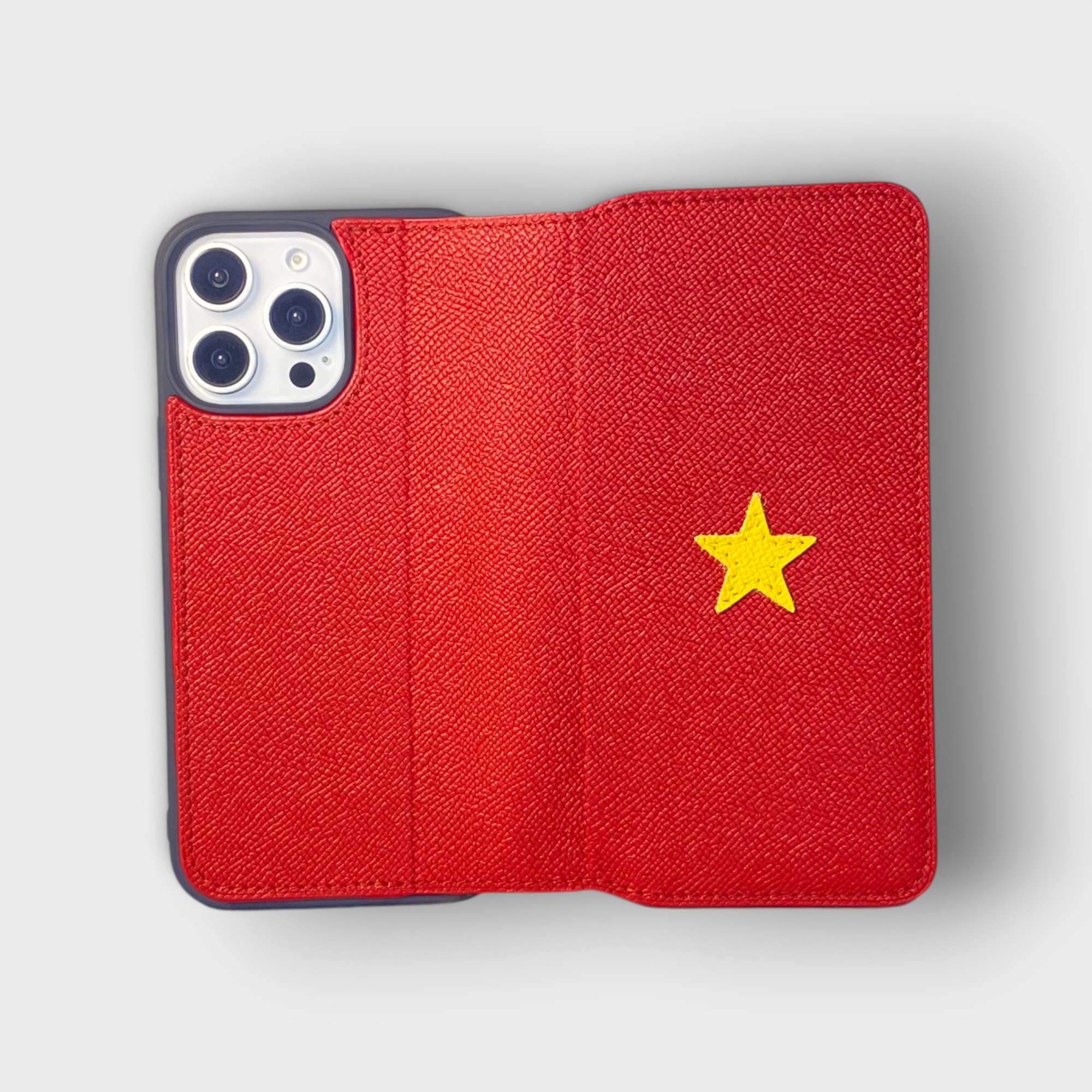LS1228 - Bao da thủ công viền đen Flip ghép da Sao vàng - Epsom - Mix màu da - 16 Promax