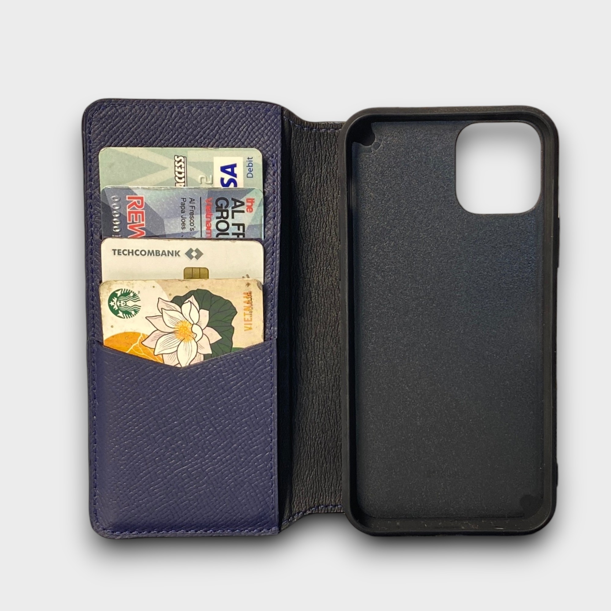 LS1273 - Bao da thủ công viền đen Flip - Epsom - E3 Xanh navy - 11 Pro