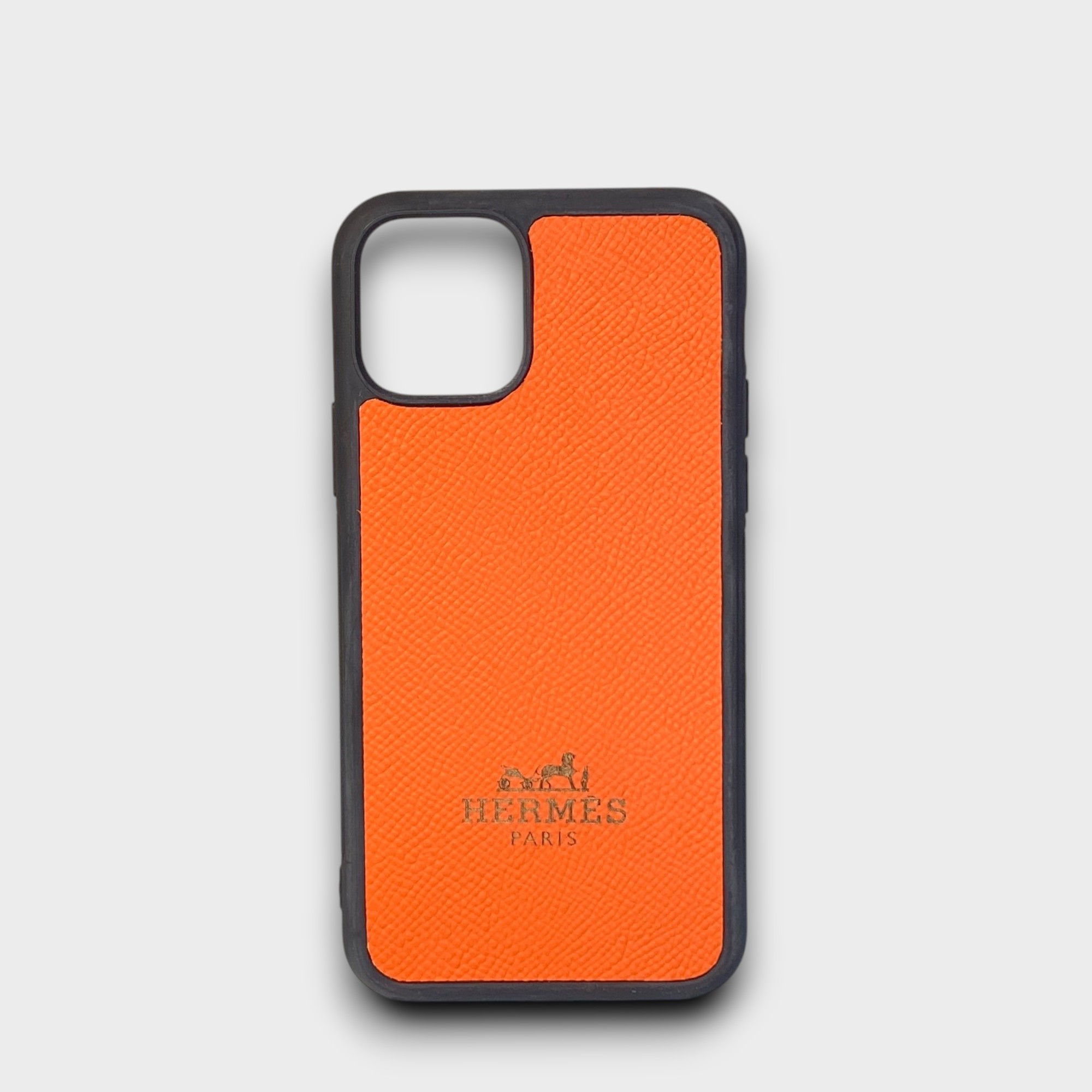 LS1278 - Ốp da thủ công viền đen khắc Hermes - Epsom - E11 Cam - 11 Pro